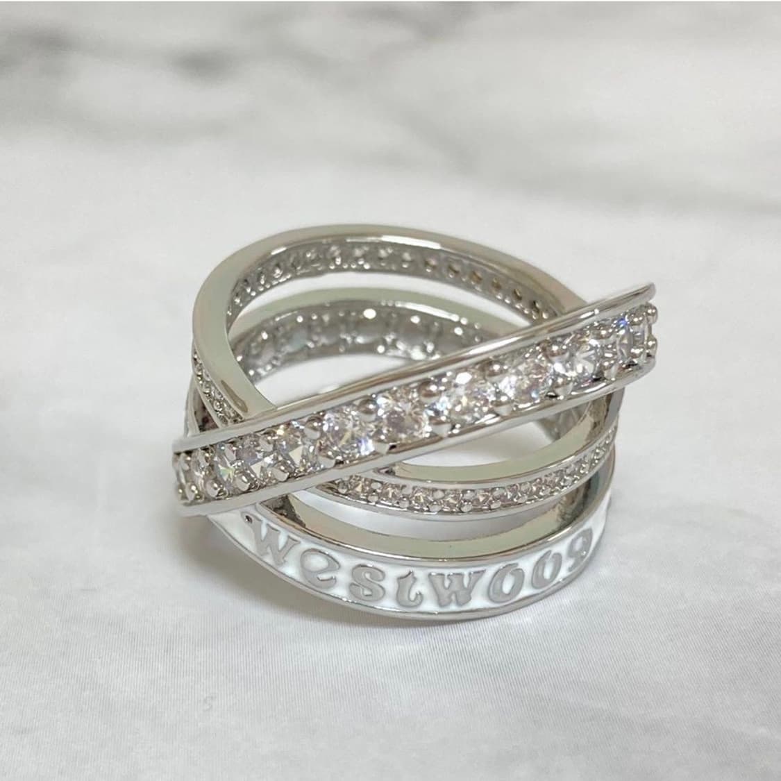 비비안웨스트우드 아카이브 3단화이트 큐빅 로고링 반지(새상품) 상품이미지2