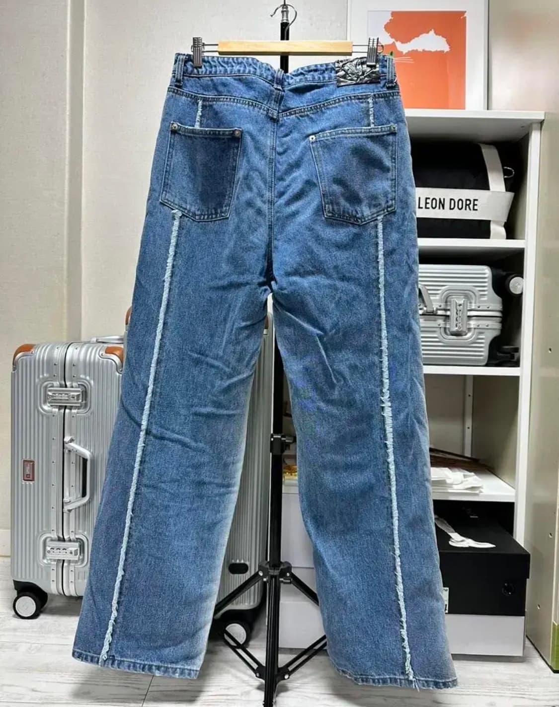 데님 와이드 팬츠(컷 오브 블리치 워시드 데님 팬츠) 블루 xl 상품이미지2