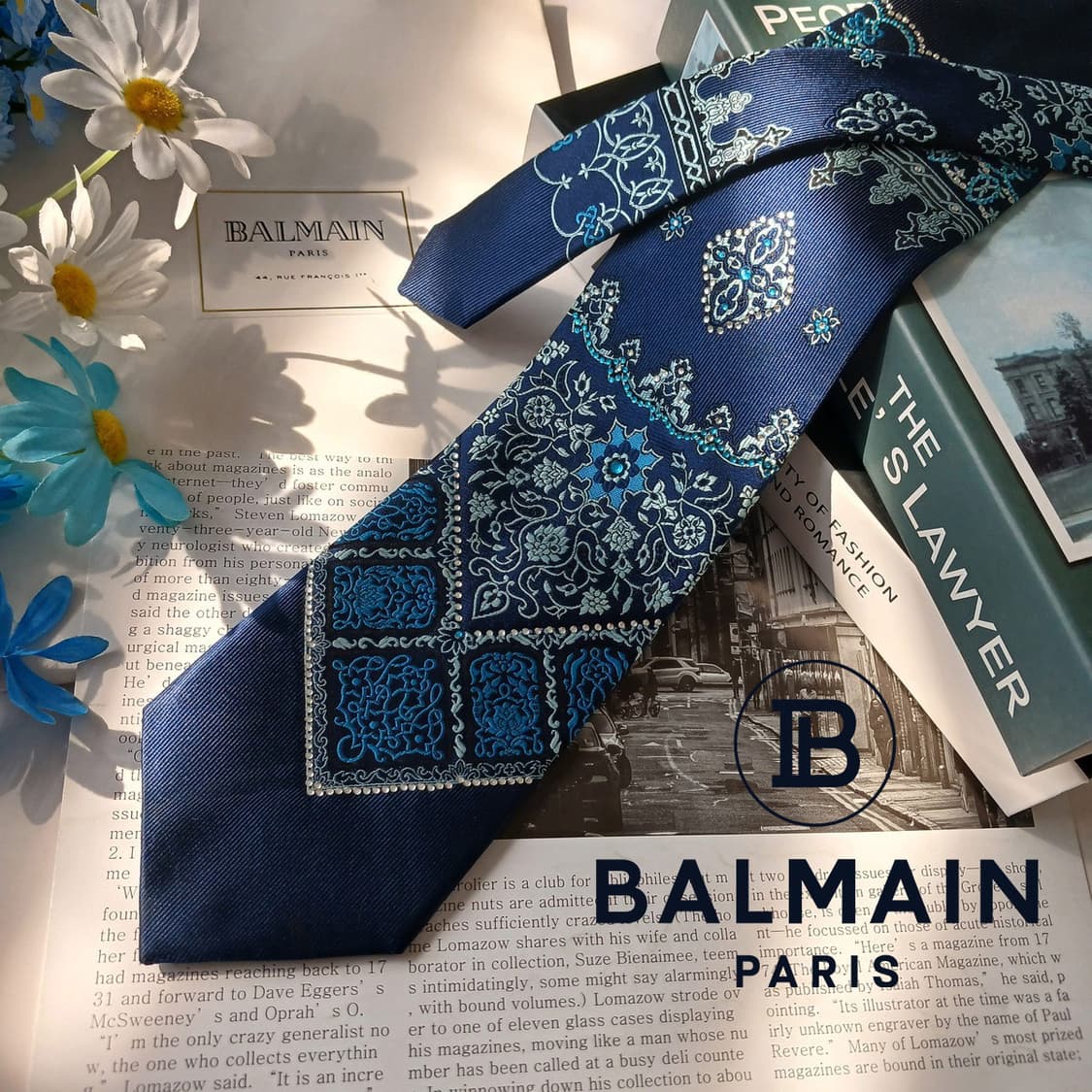 발망 네이비 페이즐리 자카드 넥타이 9.7cm A+등급 E774 상품이미지1