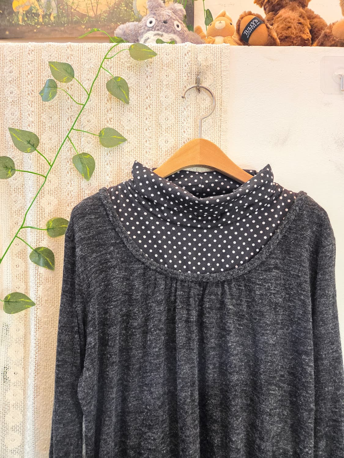 차콜 도트 일체형 니트 [빅사이즈] 상품이미지2