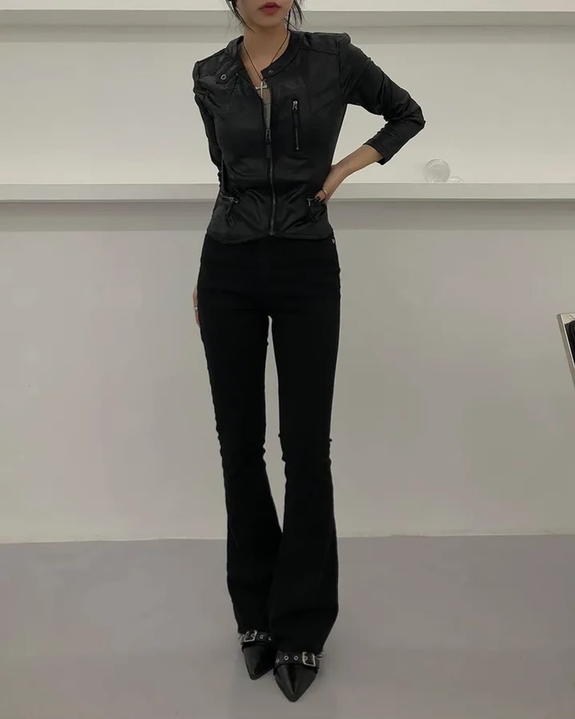 딥스웨이 빈티지 바이커 자켓 탑 블랙 상품이미지5