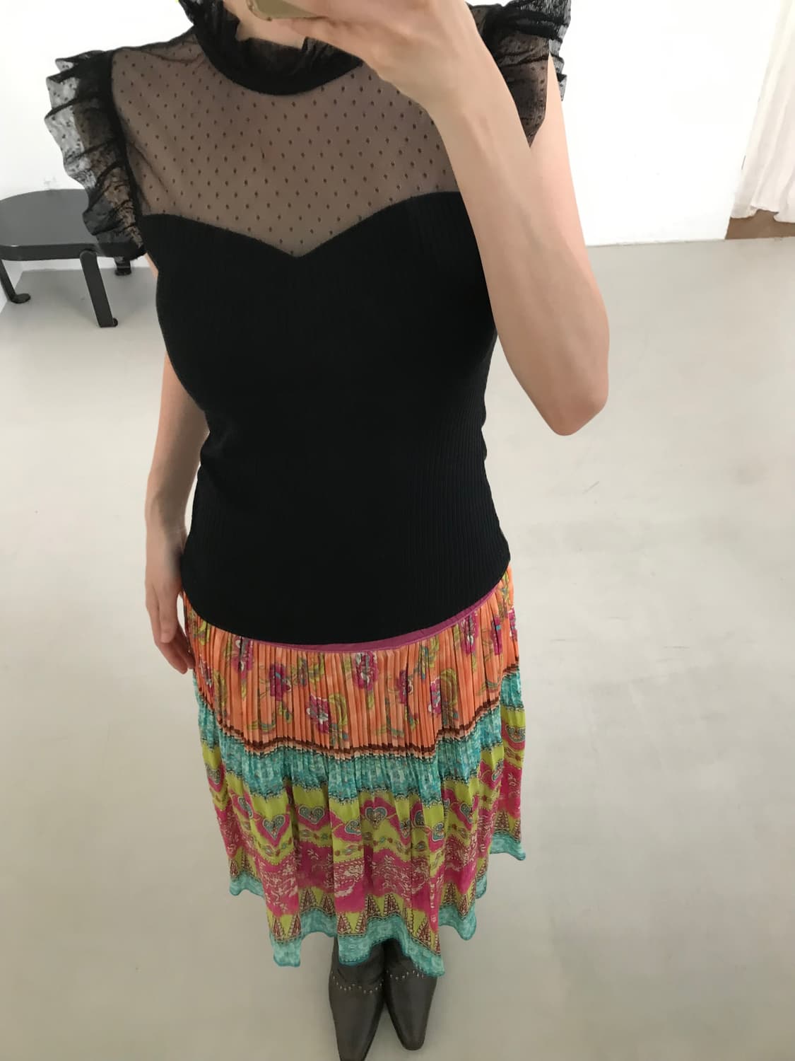 vintage dot see-through frill top 상품이미지3
