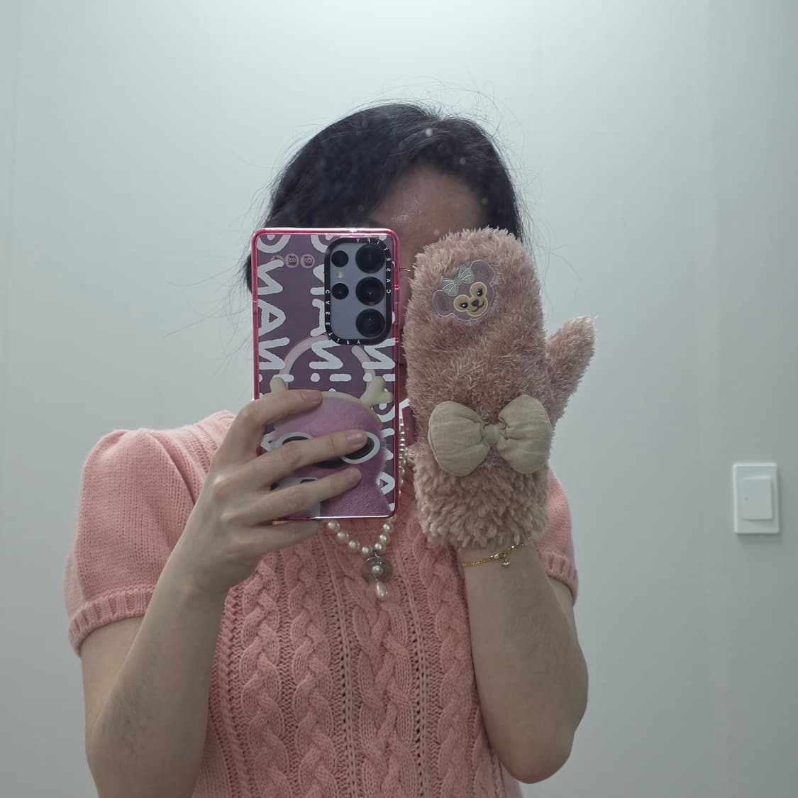 일본빈티지)핑크히메갸루st 로맨틱 양산형 케이블 니트 셔링반팔블라우스 상품이미지3