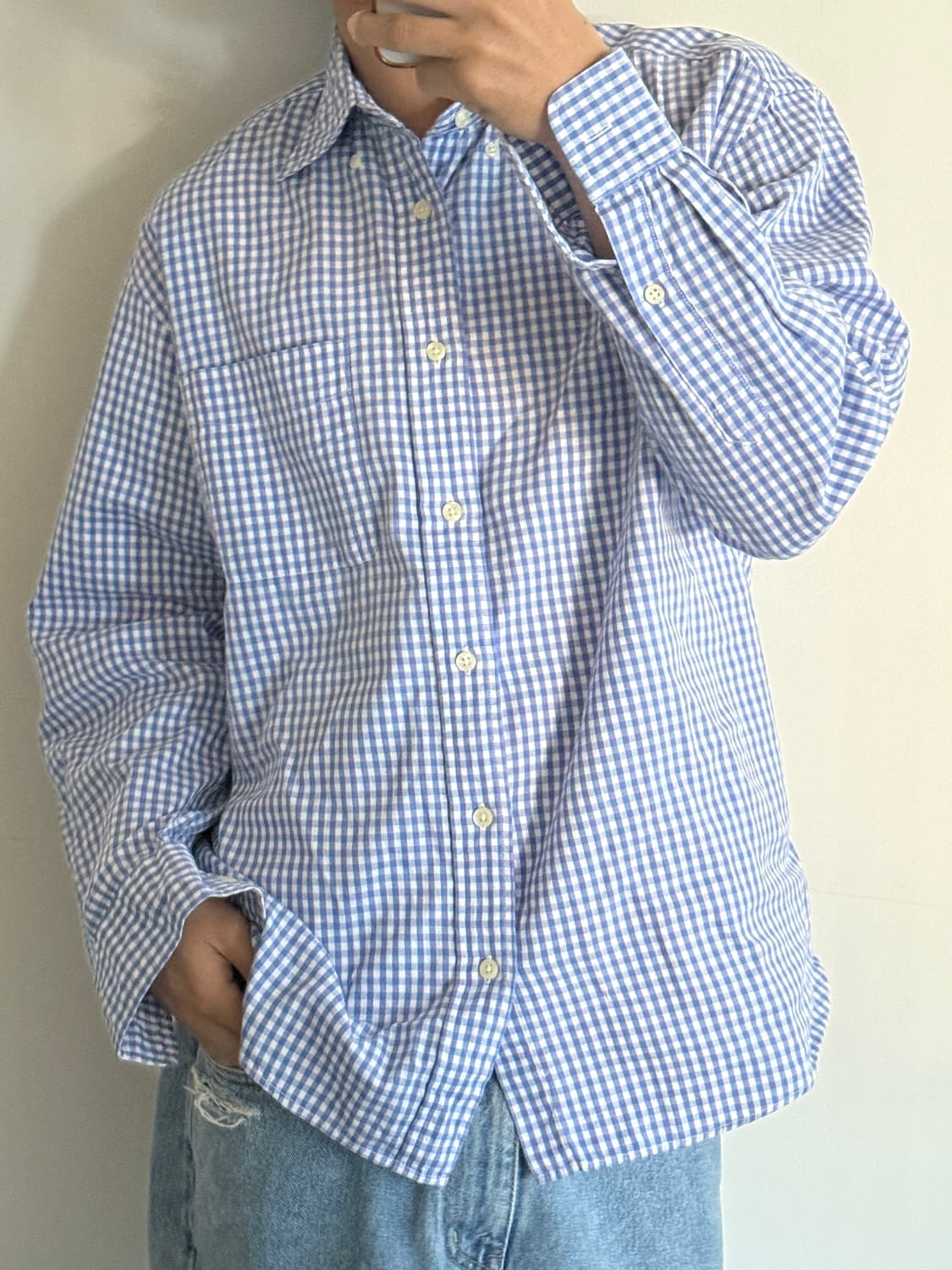 유니클로 블루 체크셔츠 상품이미지1
