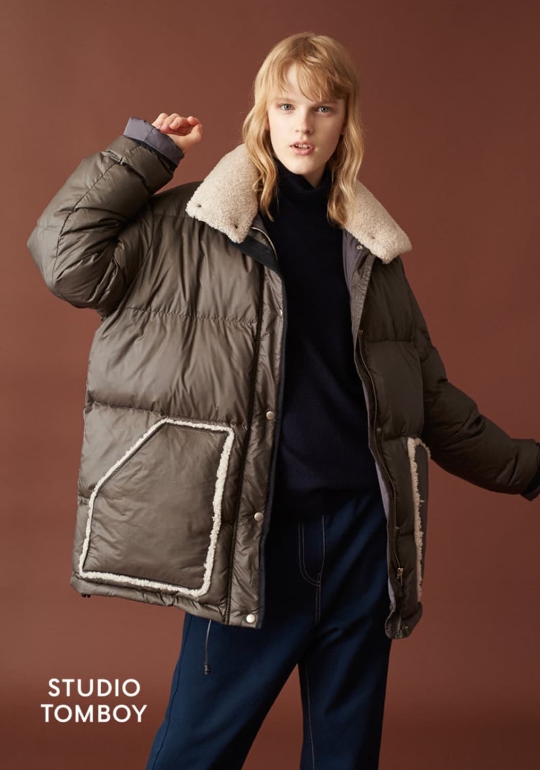 F) 스튜디오 톰보이 구스다운 패딩 점퍼 브라운 상품이미지8