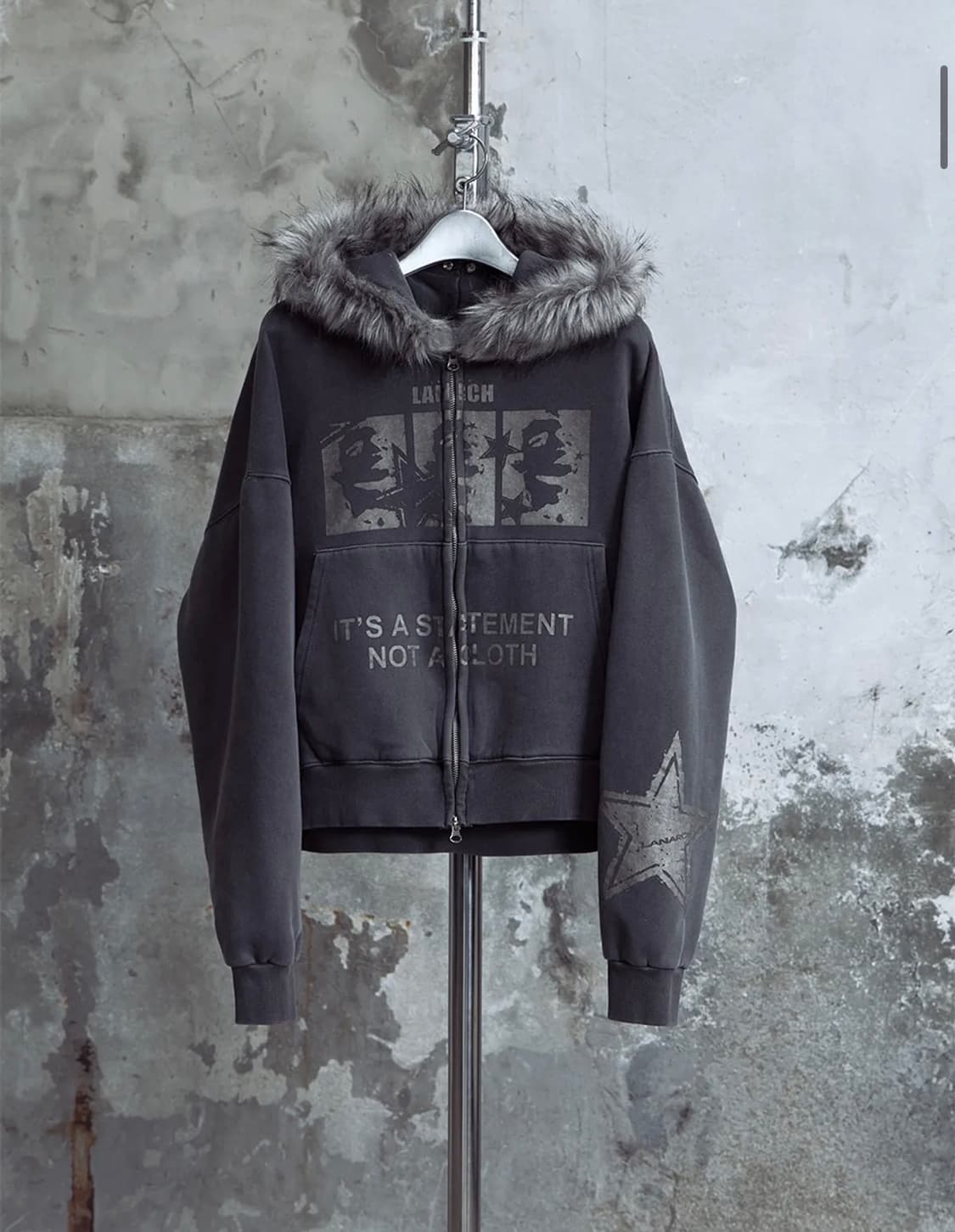 랜 아카이브 폭스 퍼 스타 프린트 후드 집업 차콜 상품이미지1