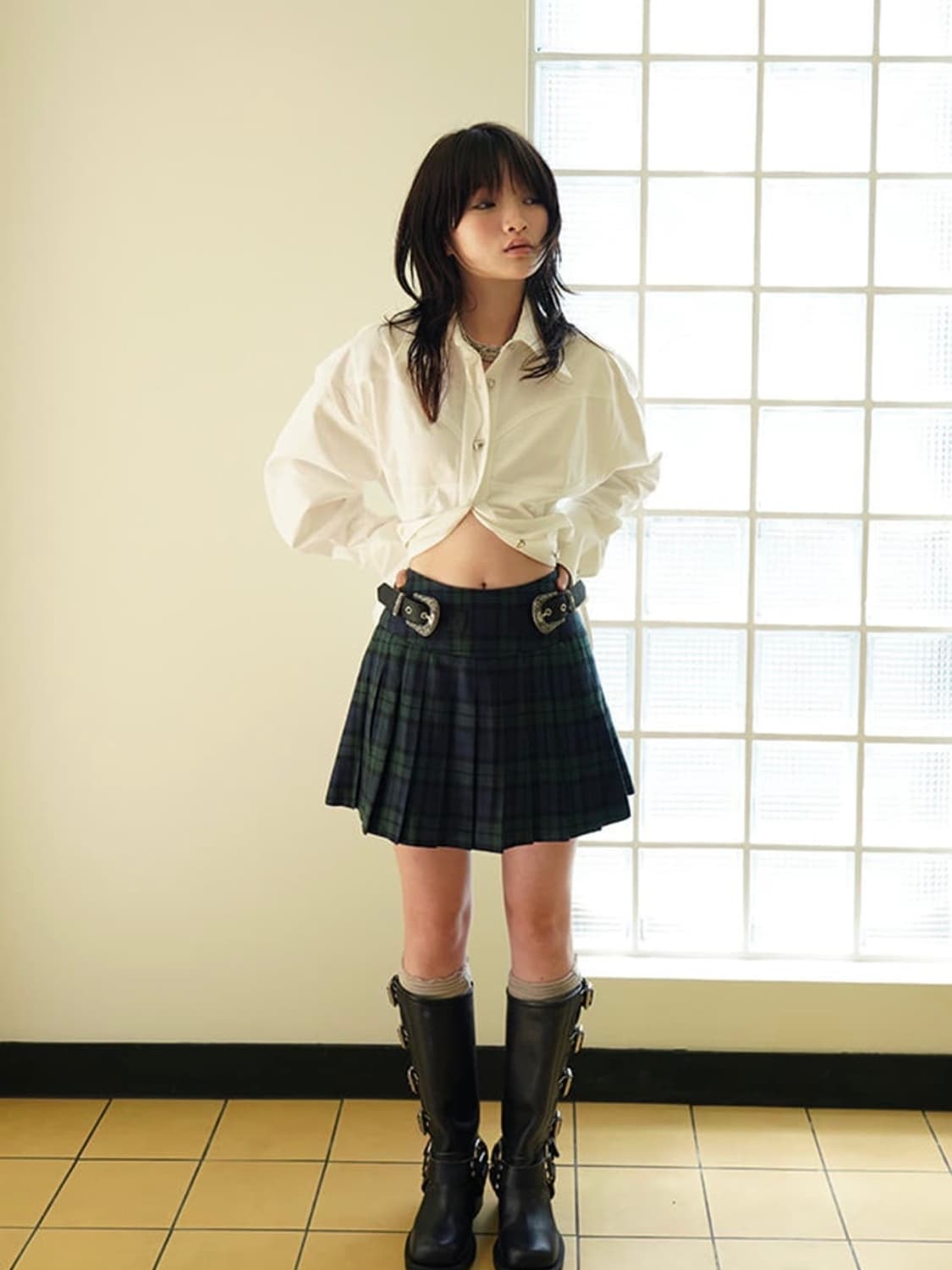 데어드 Belted Check Pleats Skirt 상품이미지3