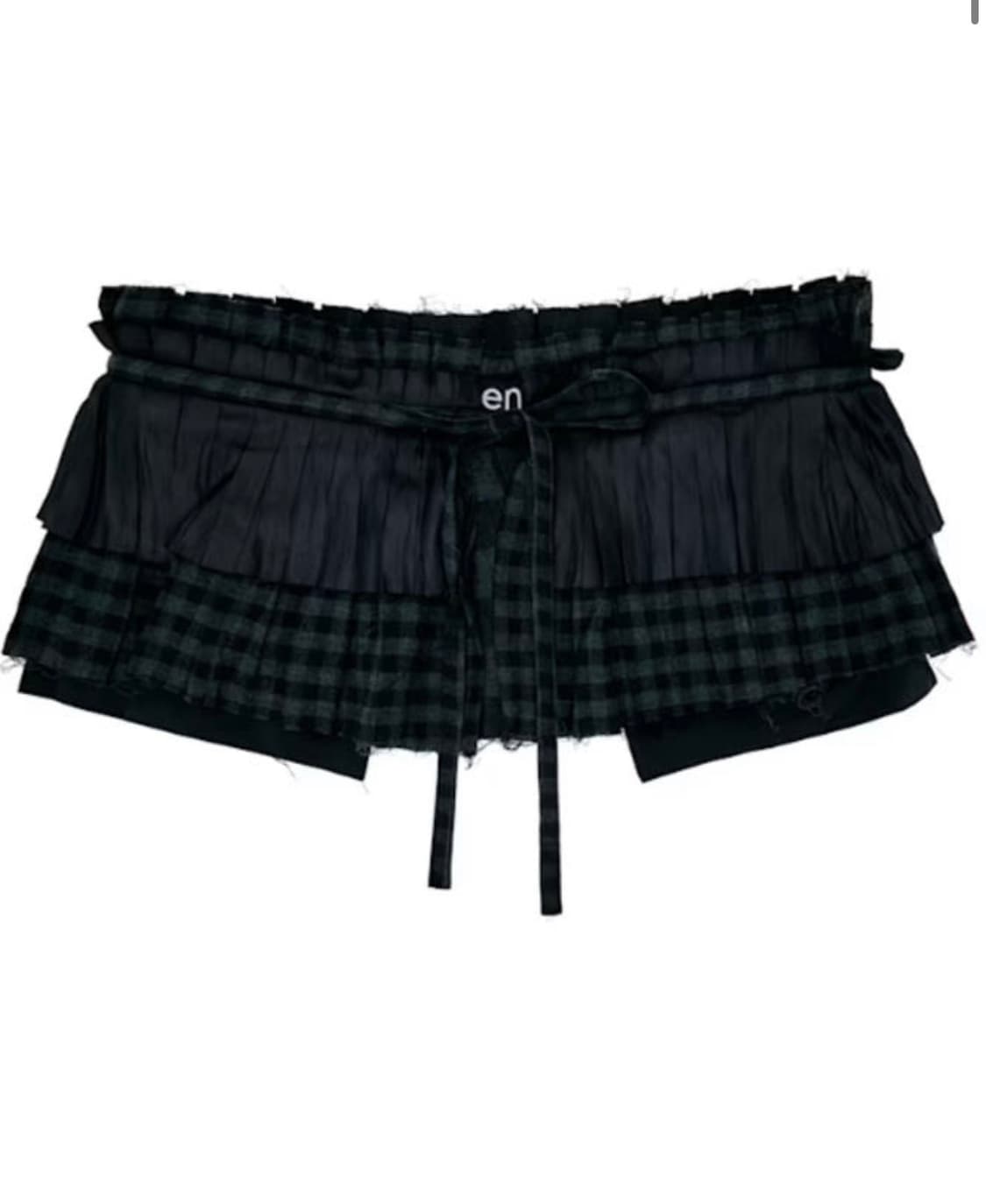 오픈 와이와이 플리츠 레이어드 포켓 벨트 체크 블랙 상품이미지1