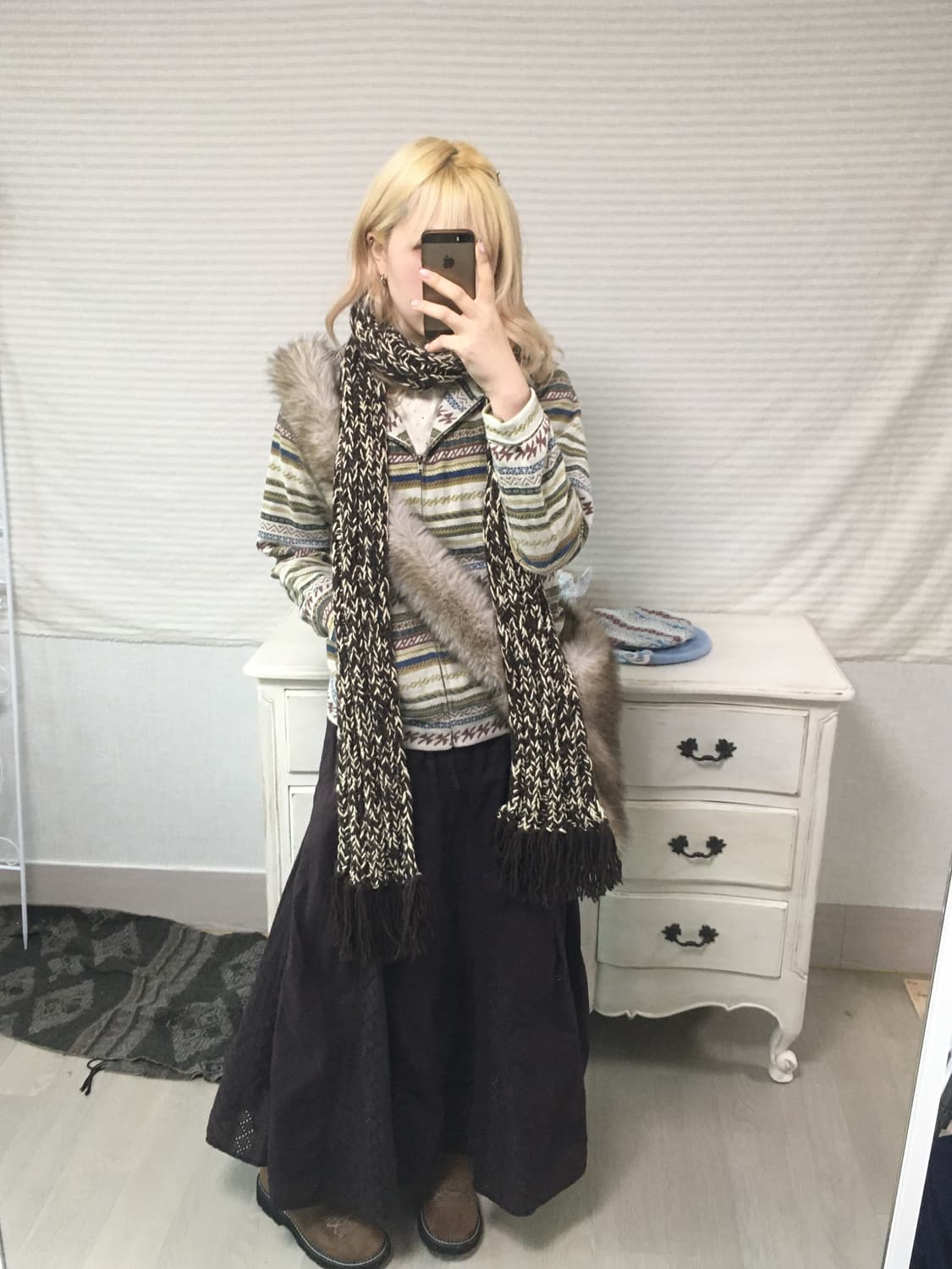 jpn vintage olive ethnic pattern hood  상품이미지3