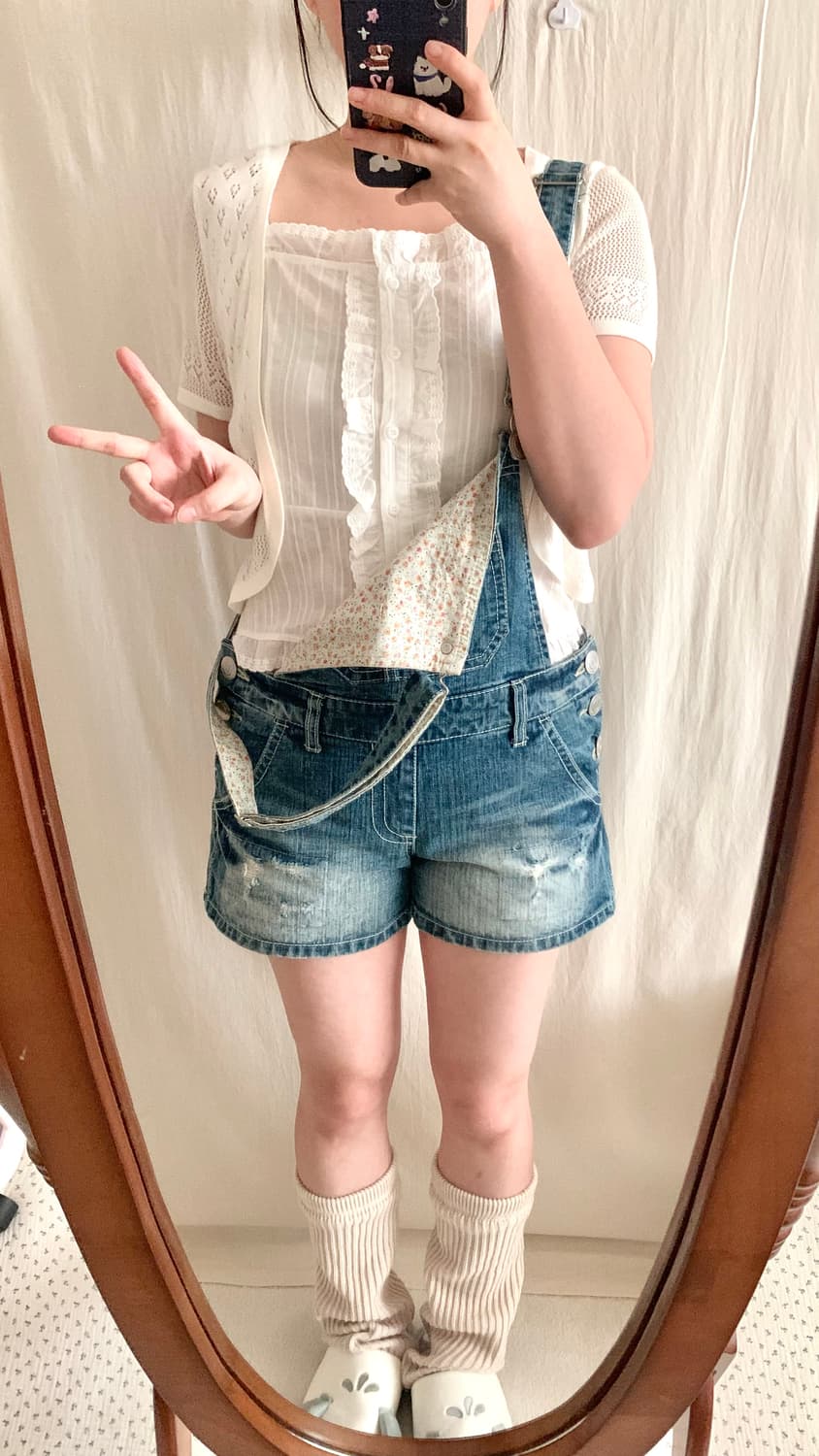 잔꽃 레이스 멜빵 반바지 상품이미지10