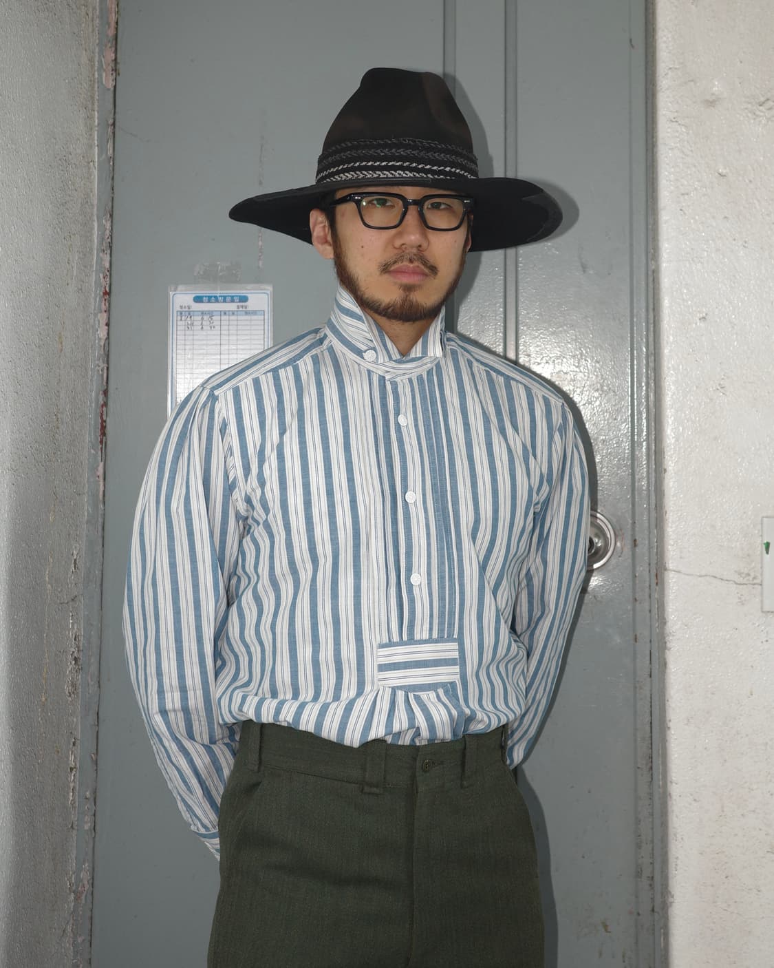 유럽 빈티지 페전트 워크 스트라이프 하프플래킷 셔츠 상품이미지8