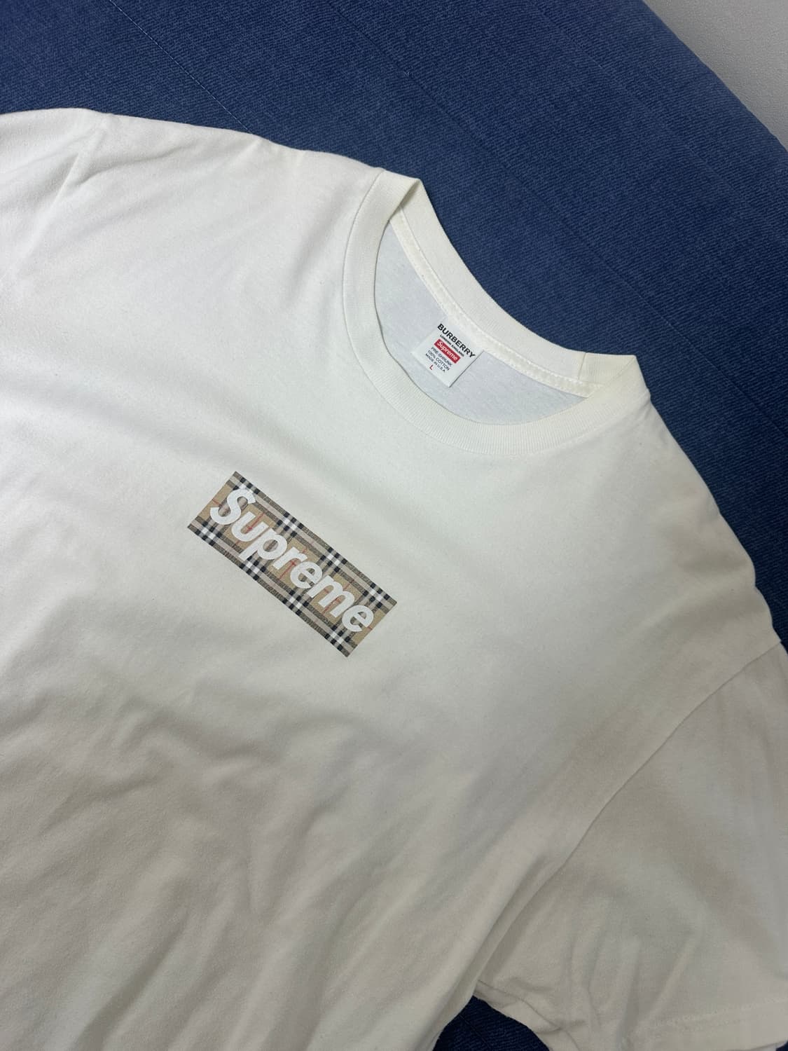 슈프림 x 버버리 박스로고 티셔츠 화이트 L 상품이미지1