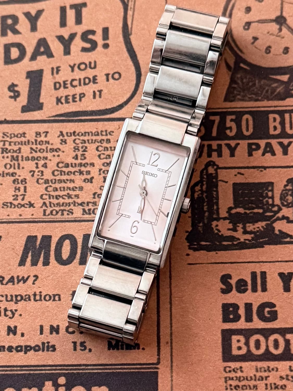 세이코 Seiko 스퀘어 핑크 레이디스 상품이미지1