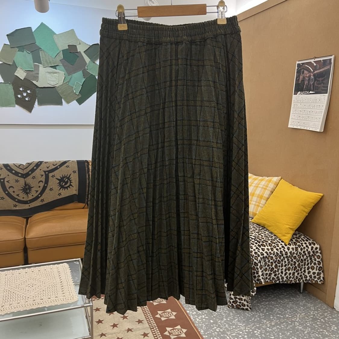 빈티지 모리걸 플리츠 체크앤타탄 롱스커트 L C10124 상품이미지3