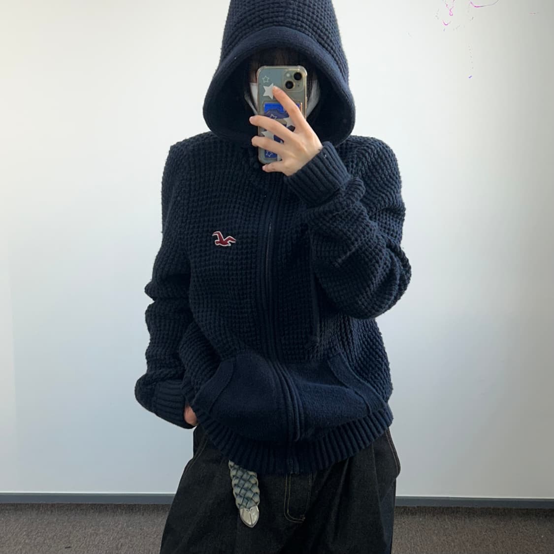 Hollister 홀리스터 와플 니트 네이비 후드집업 상품이미지2
