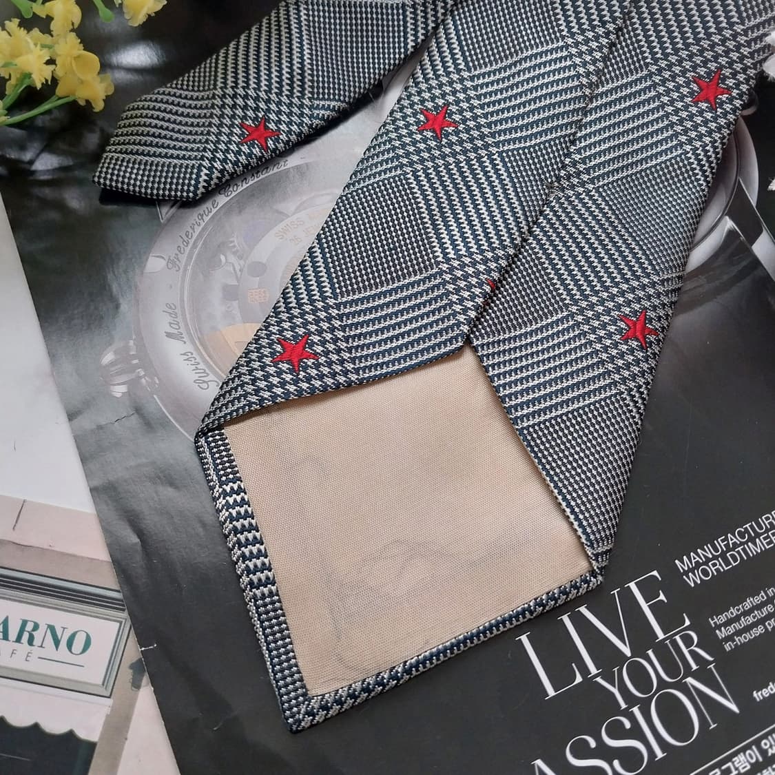 폴 스튜어트 실크 블랙&화이트 체크 넥타이 8.6cm A+등급 K1149 상품이미지6