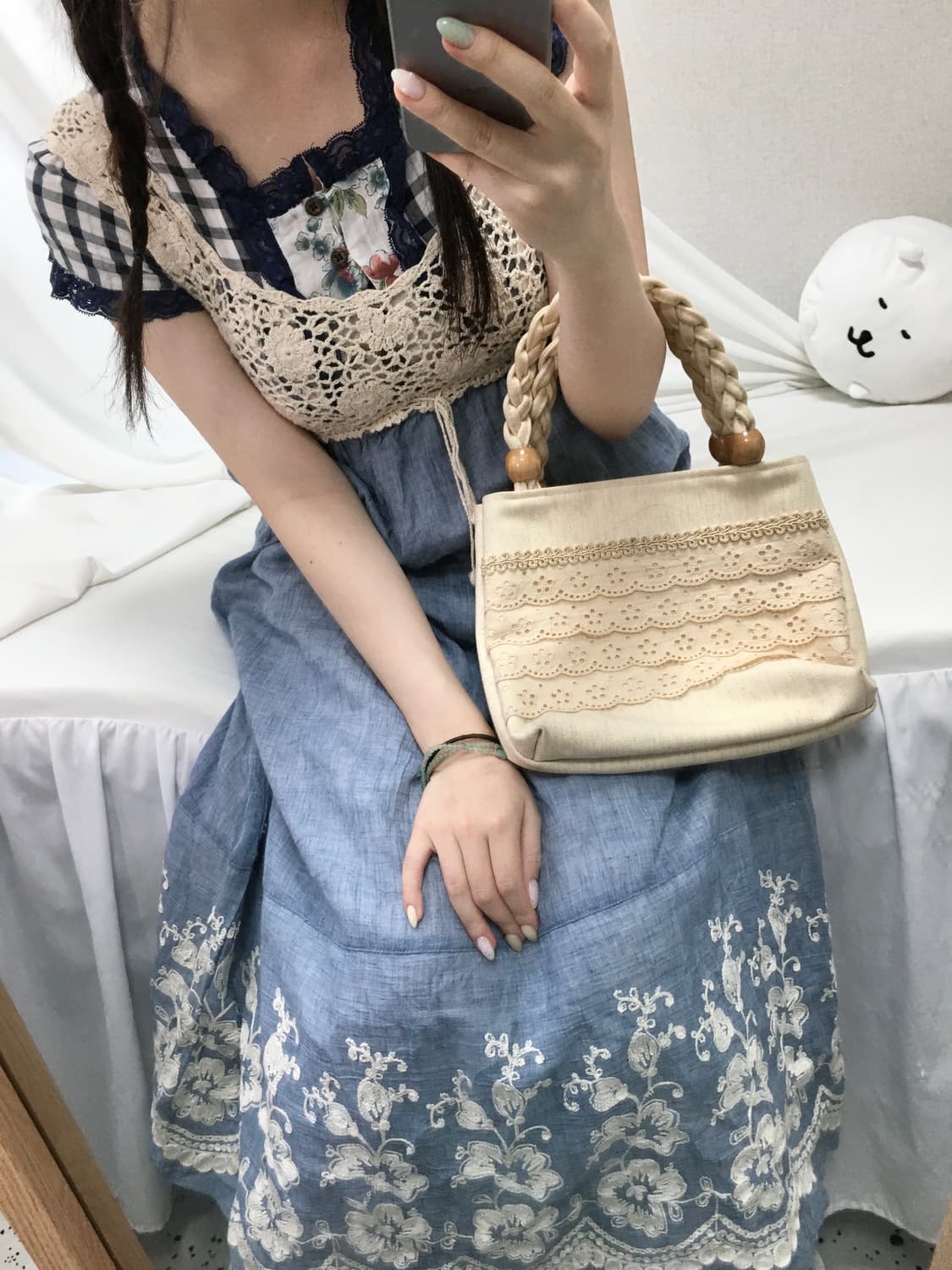 빈티지 블루 체크 하구미 모리 코디세트 상품이미지3