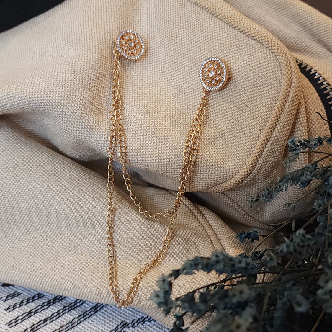 90s 프랑스 빈티지 쥬얼리 썬 플라워 커팅 레이어드 골드 체인 장식 상품이미지8