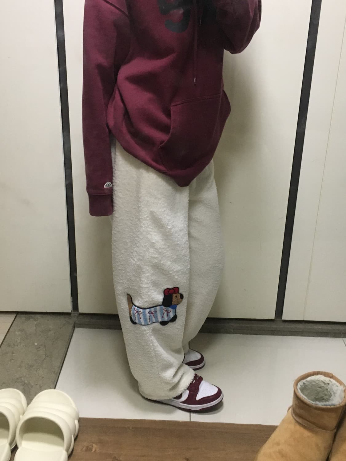 강아지자수 뽀글이 플리스 와이드 팬츠 상품이미지1