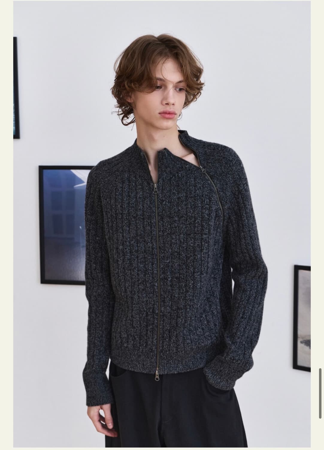 웨이비니스 다이애그널 니트집업 그레이 2사이즈 상품이미지2