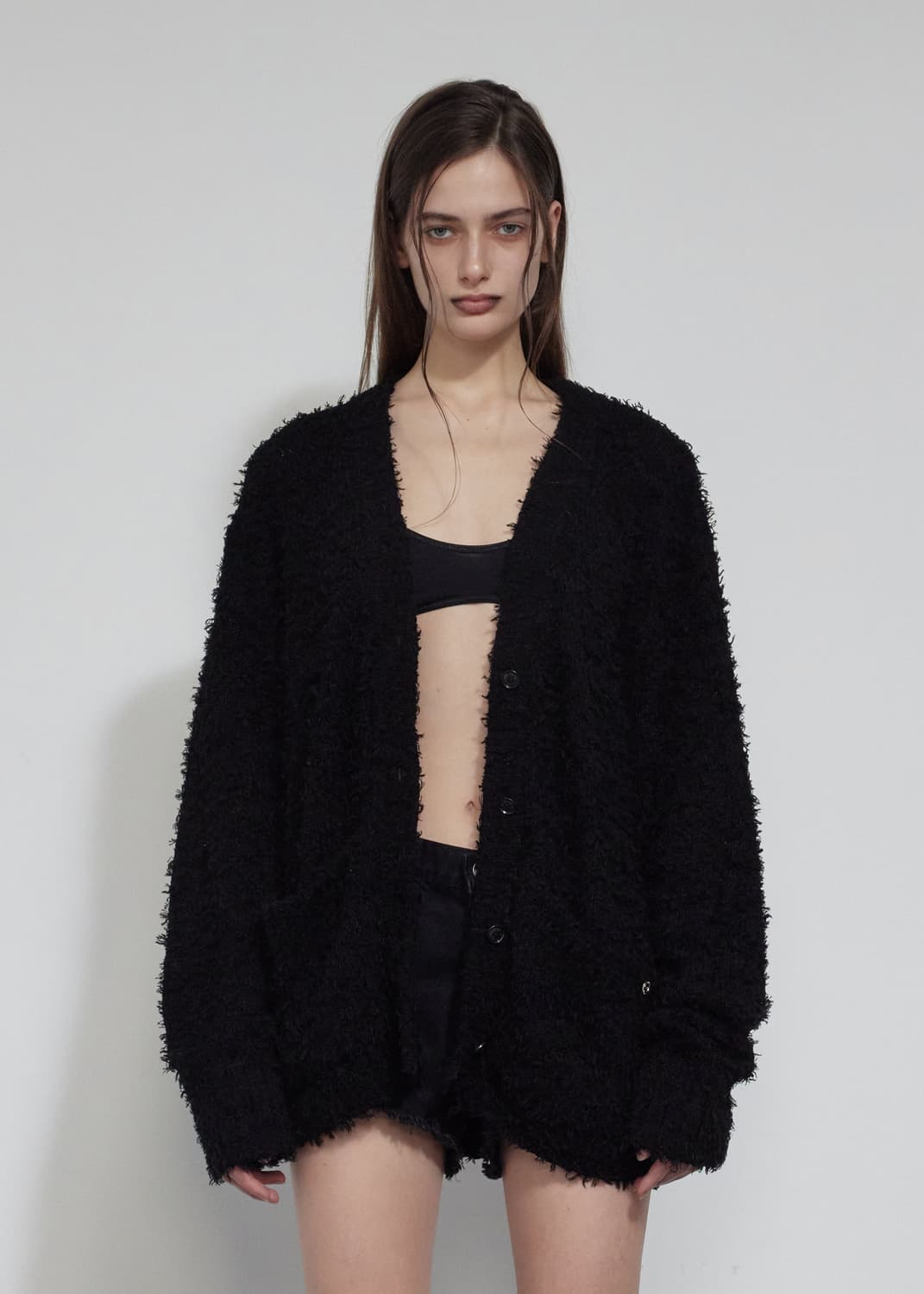 보헤미안서울 헤어리 퍼 가디건 블랙 상품이미지2