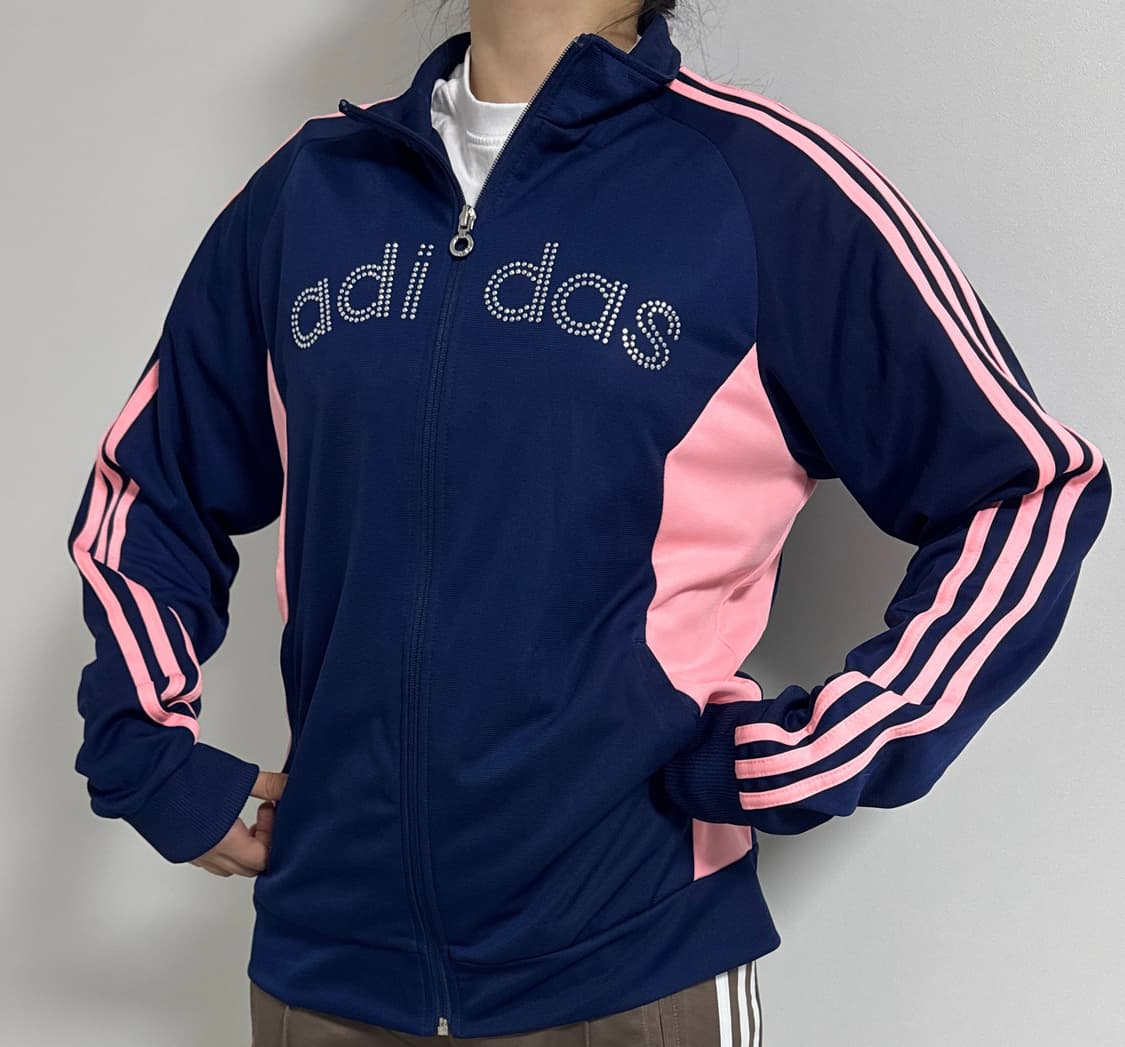 [~2.12]아디다스 빈티지 y2k  큐빅 네이비 핑크 트랙 져지 상품이미지1
