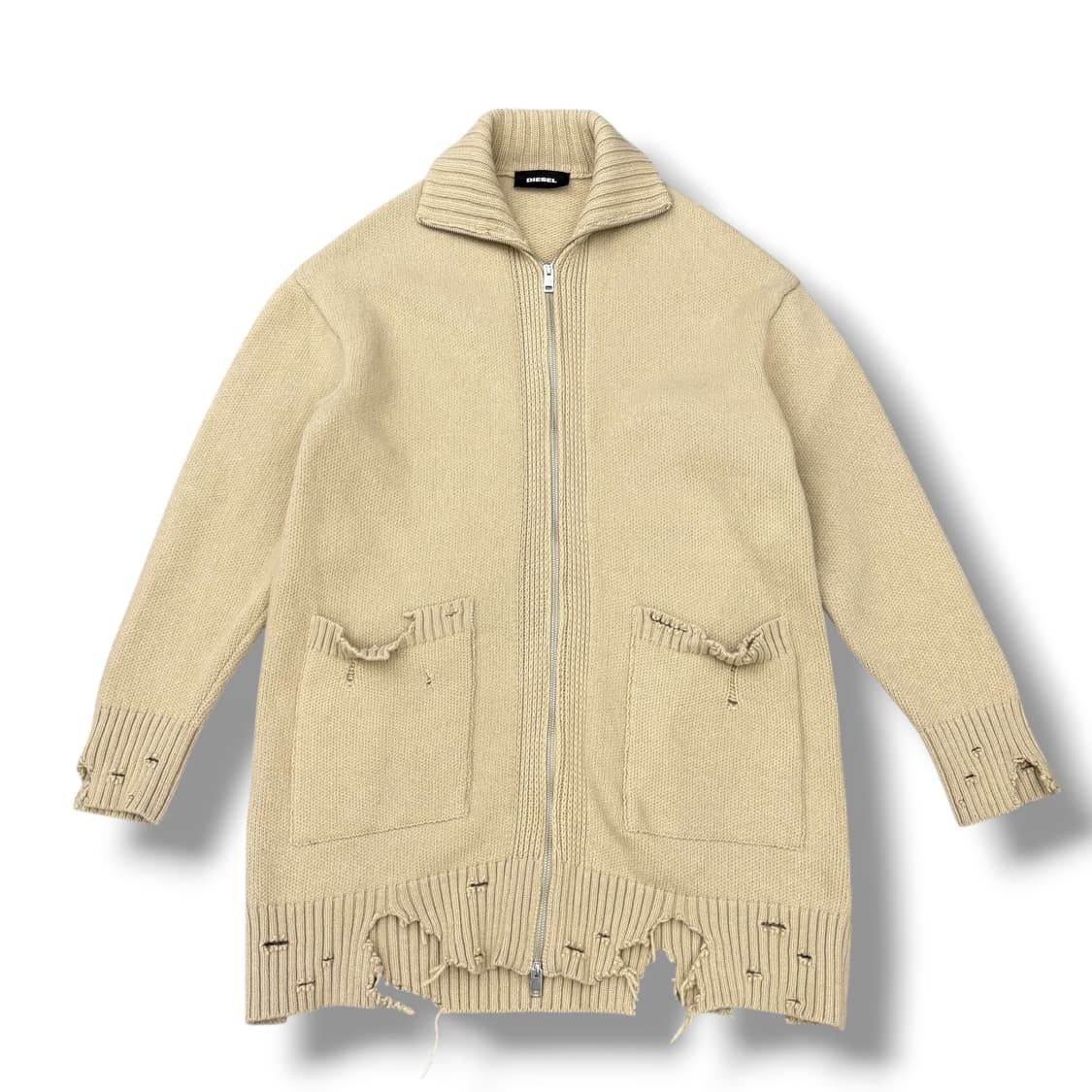 디젤 오버사이즈 그런지 데미지 롱 니트집업 상품이미지1