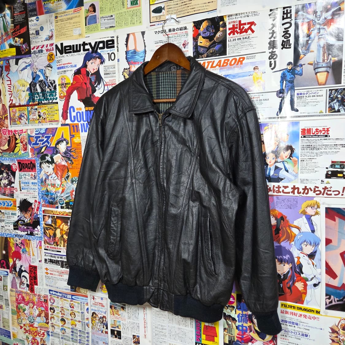 JPN 체크 안감 소가죽 블랙 봄버 자켓 상품이미지2