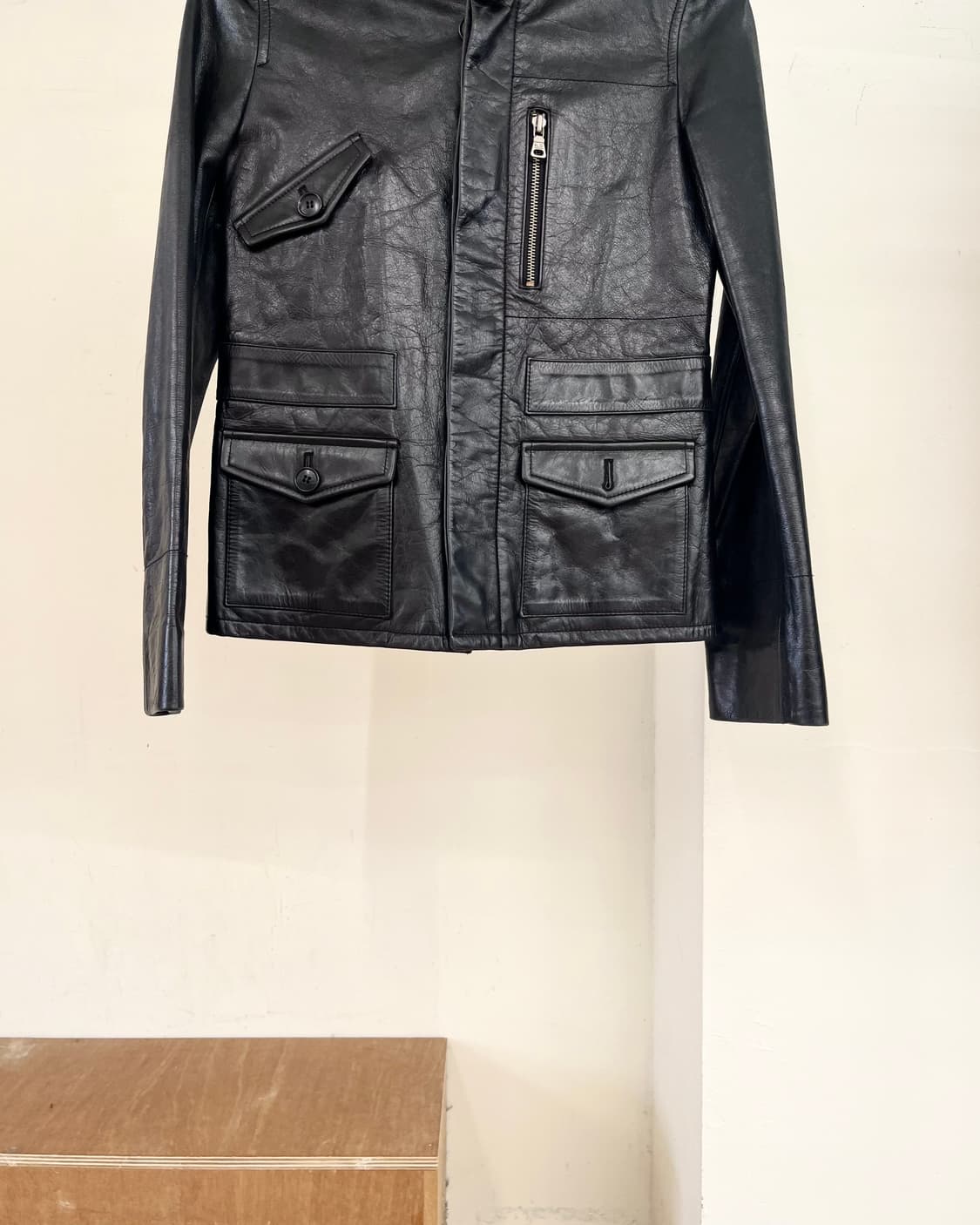 폴로 진스 블랙 카프 스킨 바이커 자켓 상품이미지5