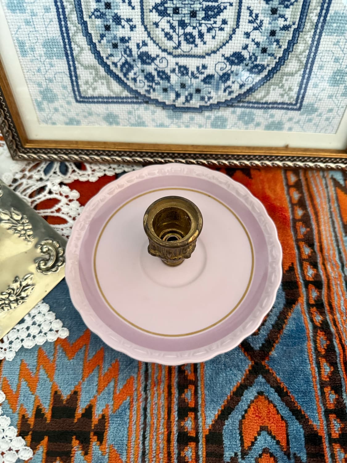 독일(후첸로이터) 핑크 로즈 소서 브론즈일체형 촛대 상품이미지4