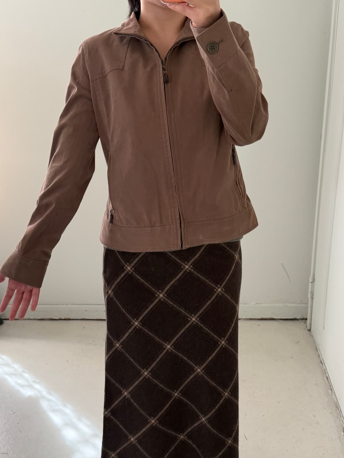 일본빈티지 브라운 바이커 블루종 자켓 상품이미지4