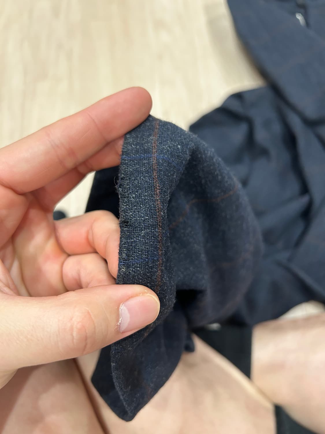 웨이비니스 딥 원턱 울 체크 트라우저 슬랙스 네이비 2 상품이미지5