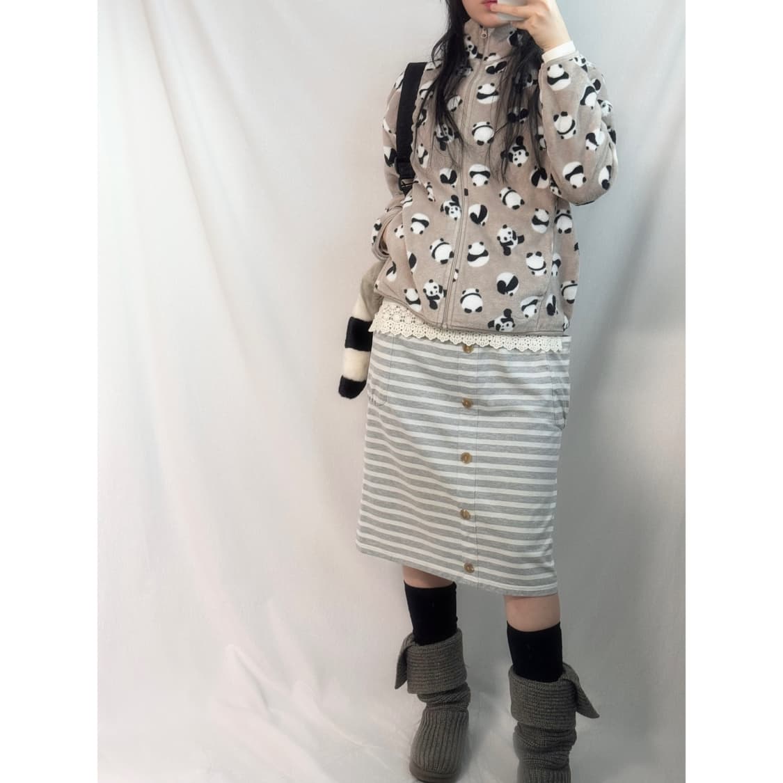 스트라이프 패턴 포켓/버튼 디테일 스커트 상품이미지1