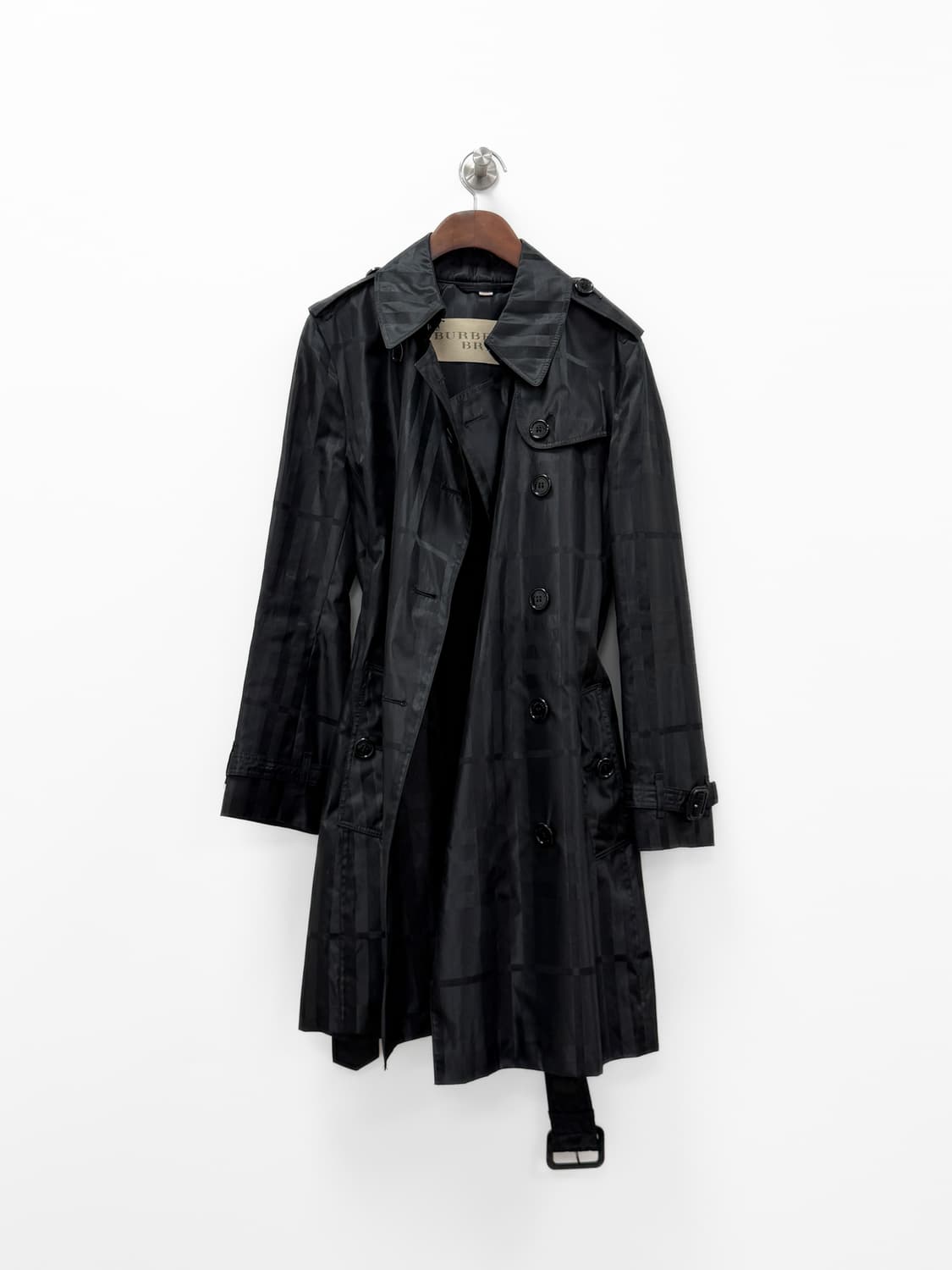 버버리 브릿 블랙 체크 폴리 트렌치코트 상품이미지4