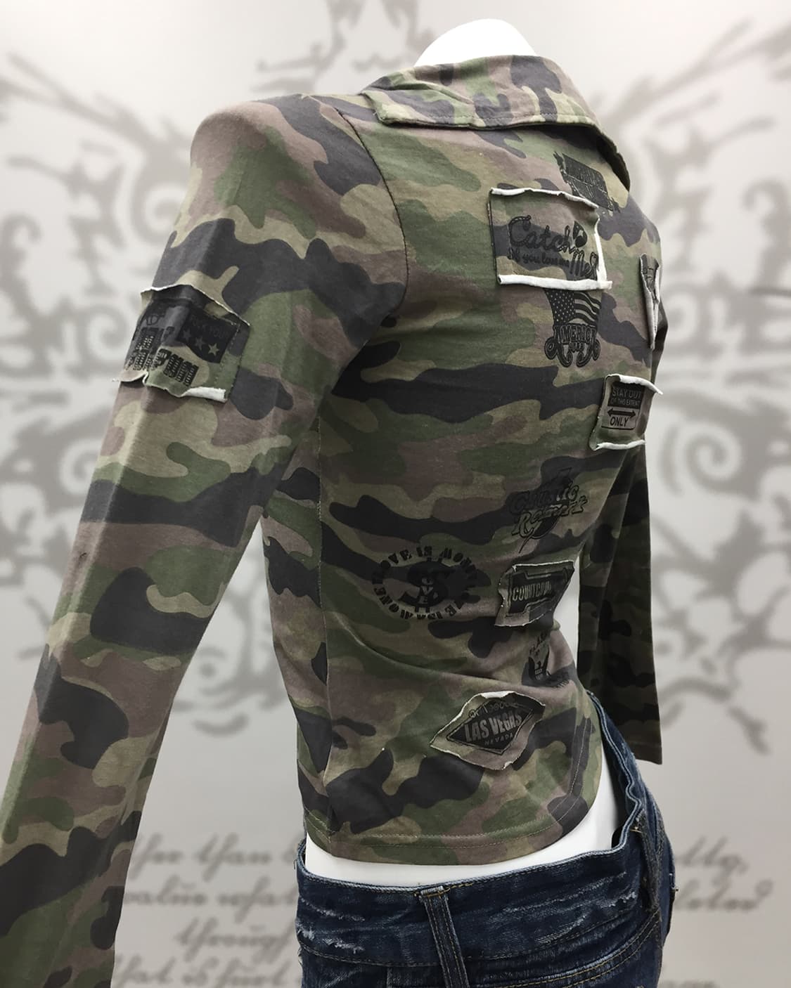 Y2K Camo patch details collar sleeves 상품이미지5