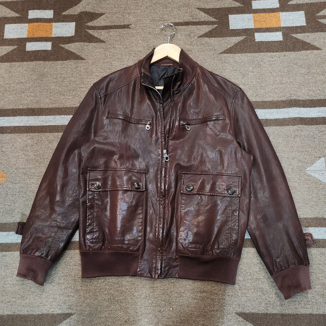 페레가모 이태리 00s 오일 양가죽 A-2 자켓 M 100 상품이미지1