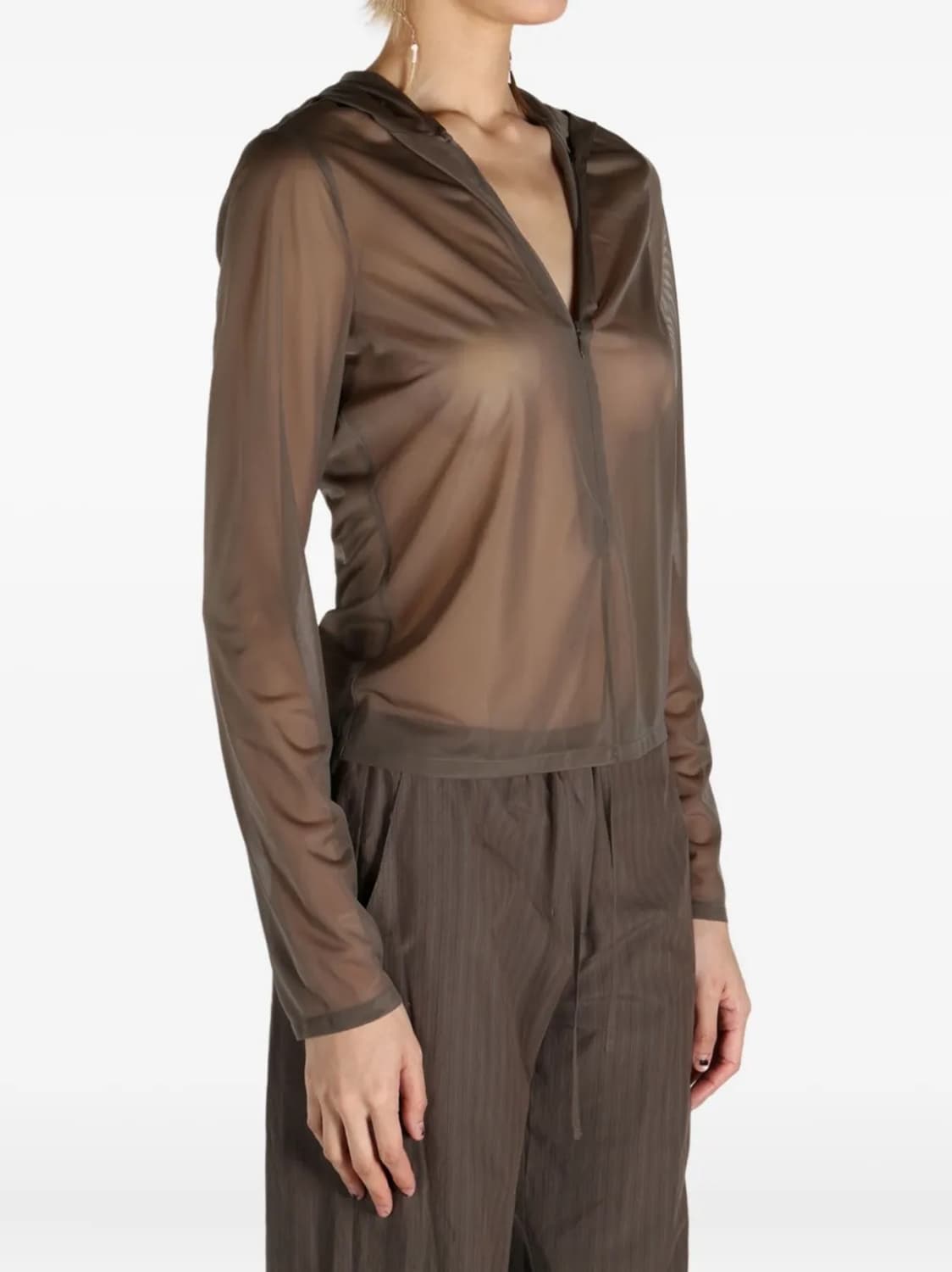 아모멘토 amomento sheer hooded zip-up Brown 상품이미지3