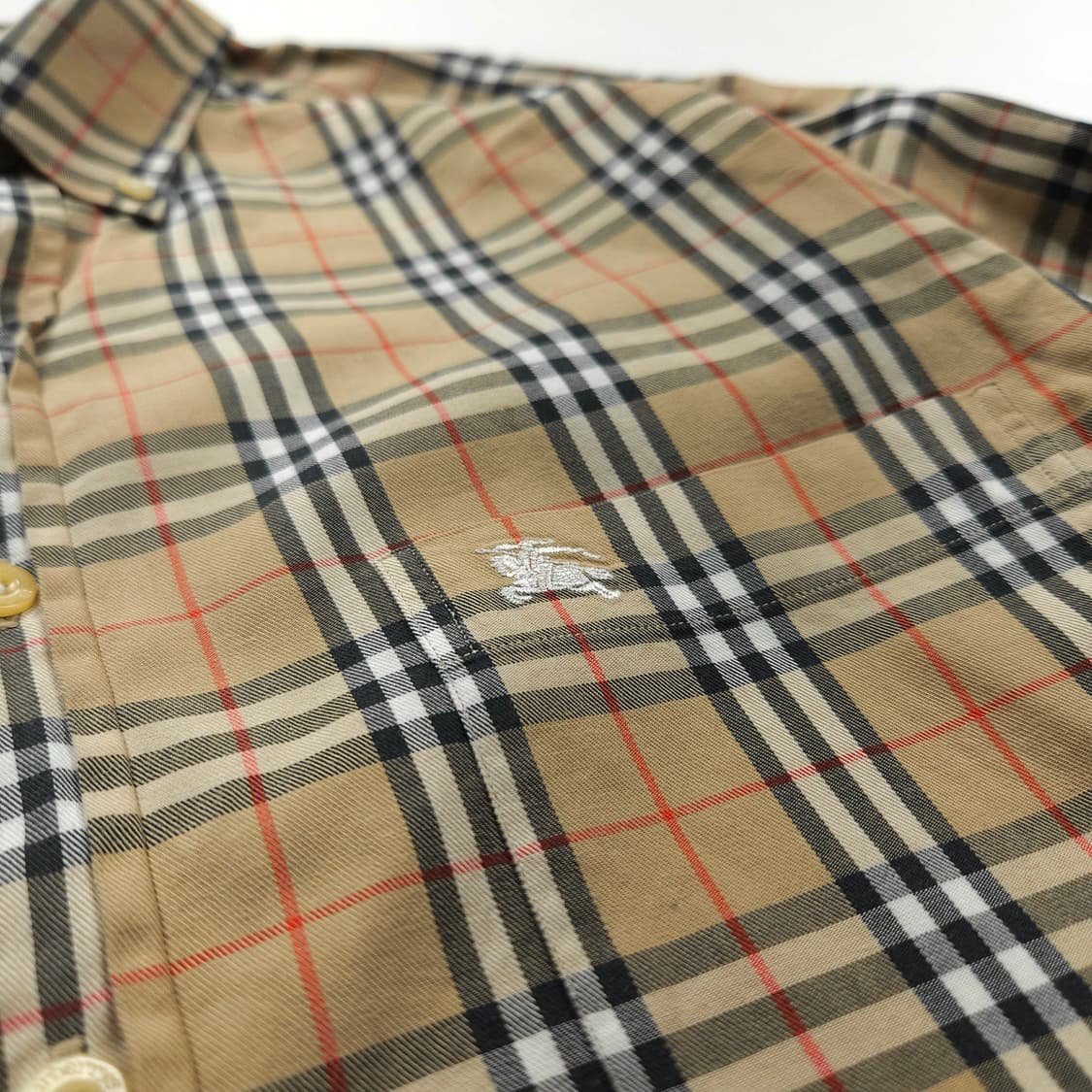 버버리 아카이브 자수로고 베이지 노바체크 셔츠 (S) 상품이미지4