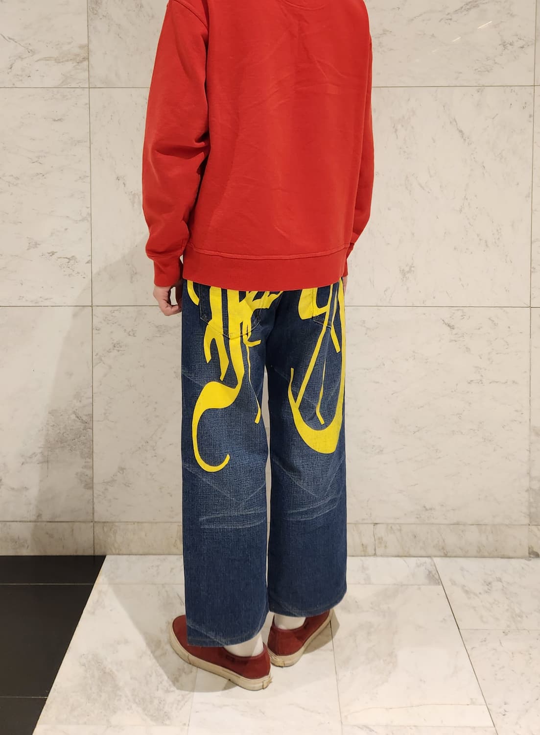 FAC 블루 백 프린트 루즈 미드 데님 팬츠 상품이미지2