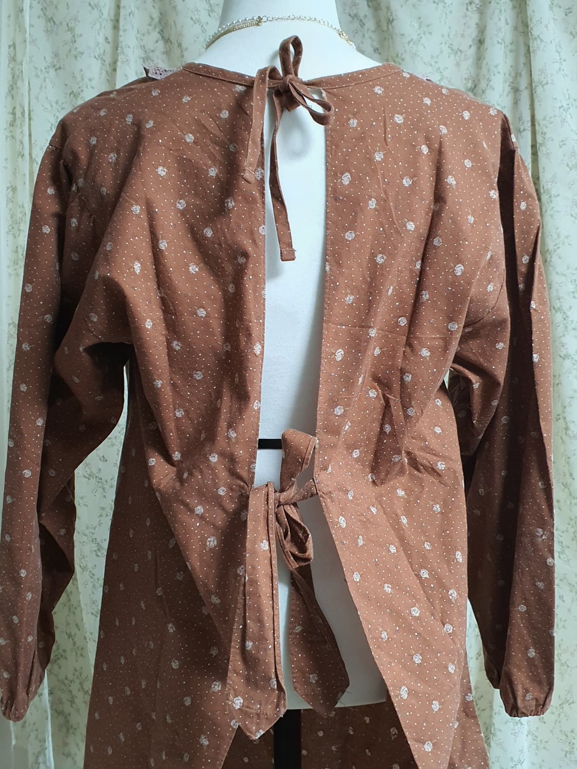 [빈티지] 브라운 잔꽃무늬 레이스 롱 원피스 앞치마 상품이미지4