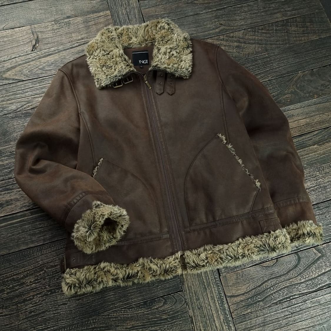 [티엔지티] 누벅 가죽 무스탕 자켓 브라운 M18510 상품이미지1