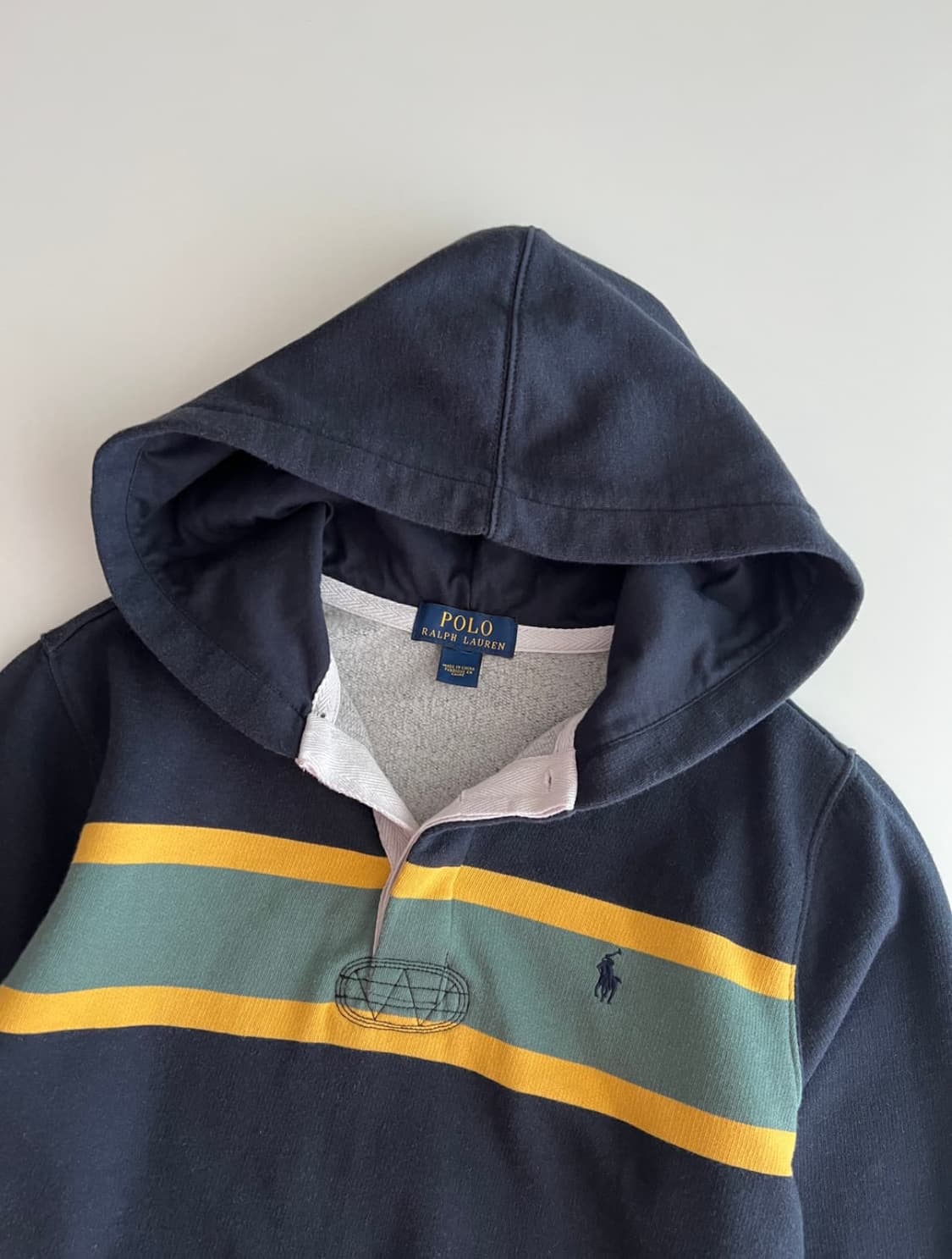폴로 랄프로렌 보이즈 후드 럭비 셔츠 / 네이비 옐로 그린 배색 상품이미지2