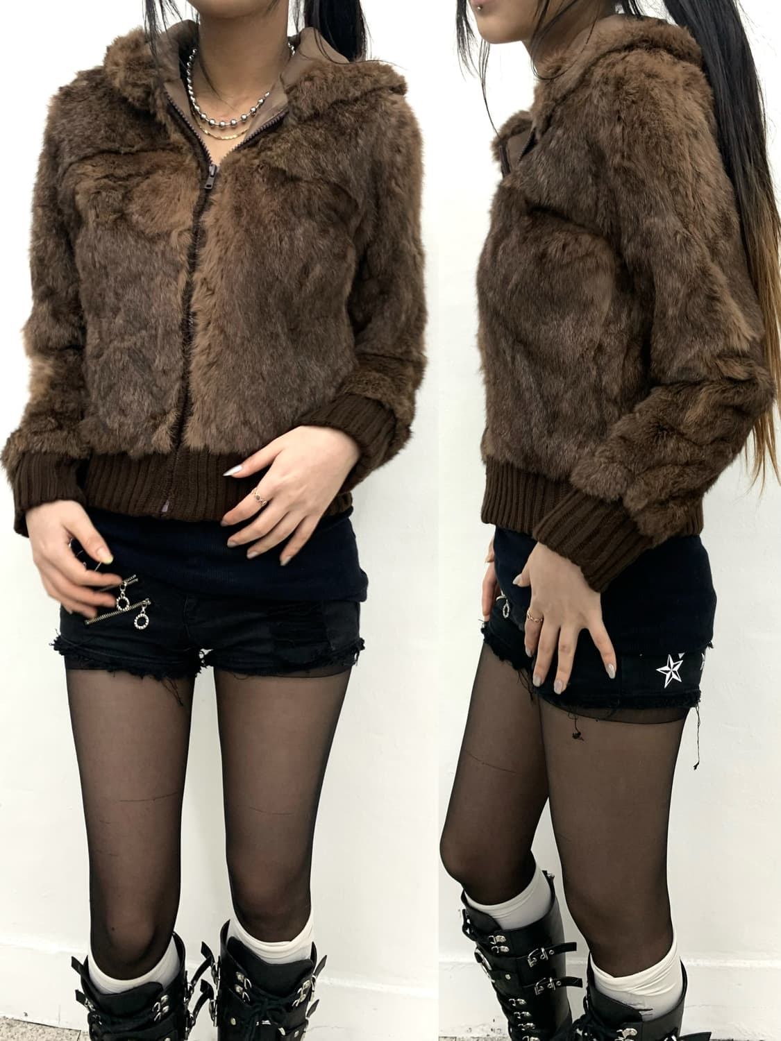 Dusty brown fur hood jacket  상품이미지1