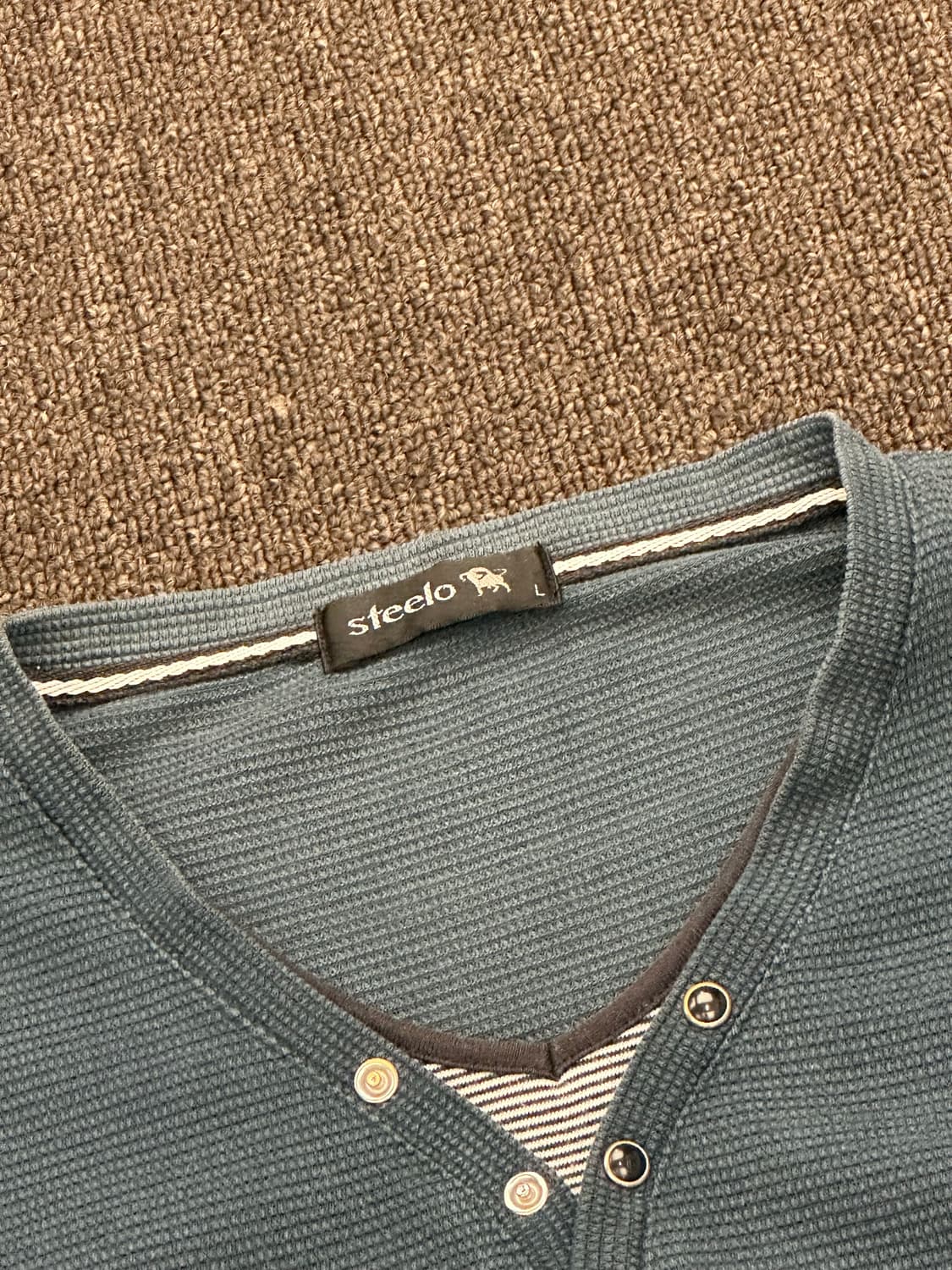 L)Steel vintage 블루 네이비 와플 헨리넥 롱슬리브 상품이미지3