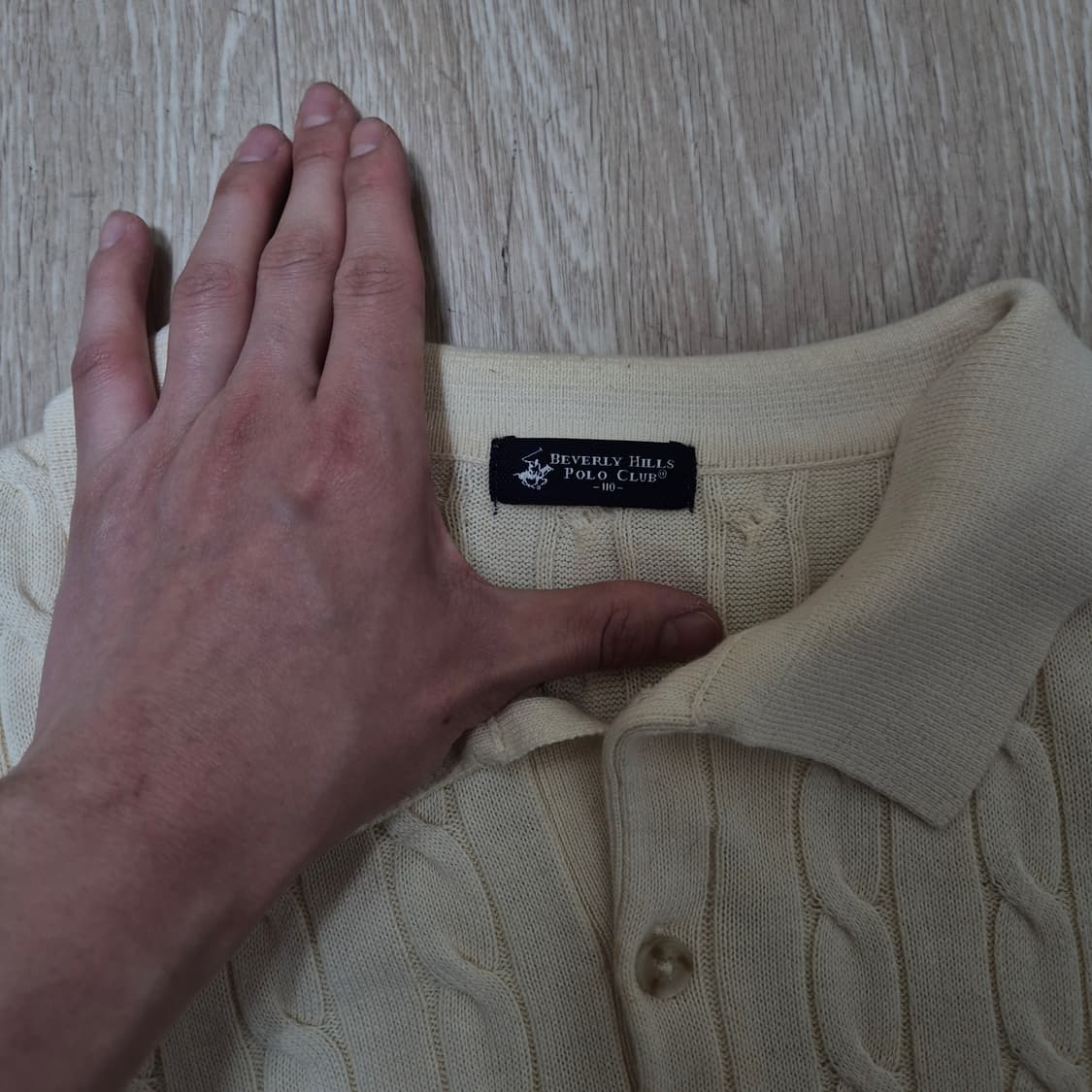 비버리리힐즈폴로클럽 자수로고 카라 케이블 꽈배기 니트 L(100) 상품이미지5