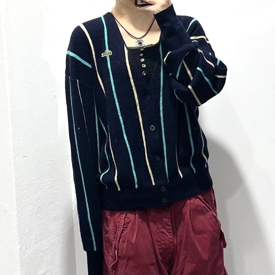 라코스테 90's 스트라이프 크롭 니트 가디건 PN5932    상품이미지2