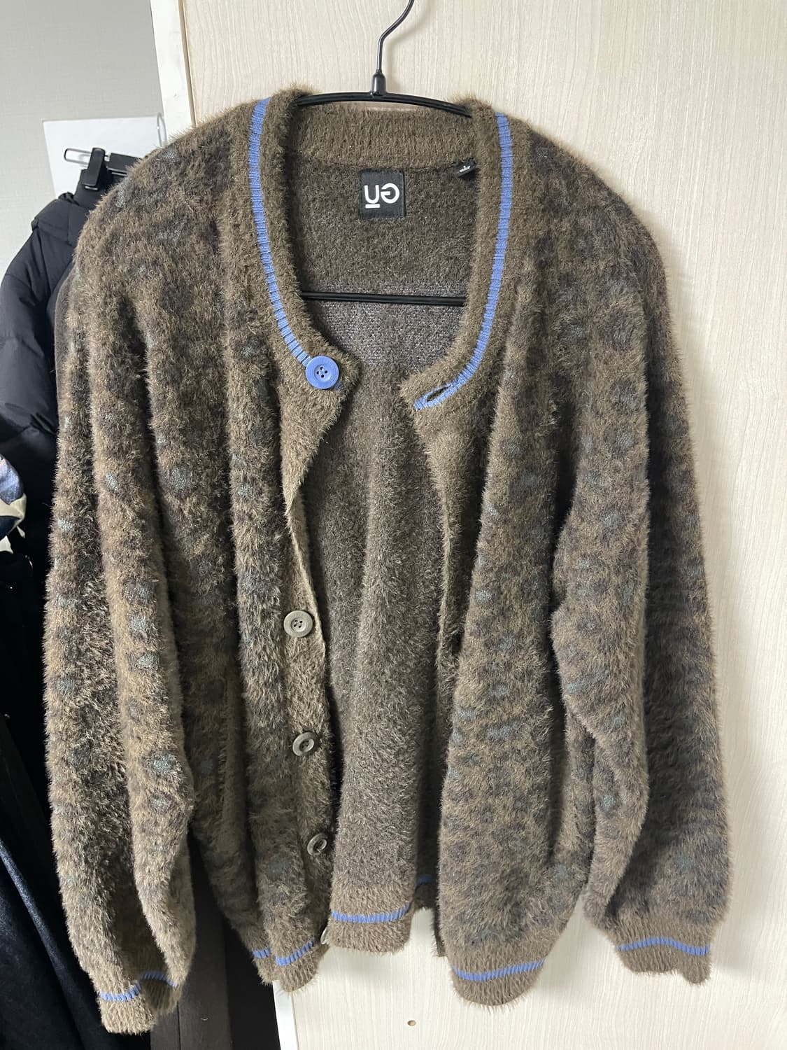 GU x UNDERCOVER 샤기 크루넥 가디건 카키 S 사이즈 상품이미지3