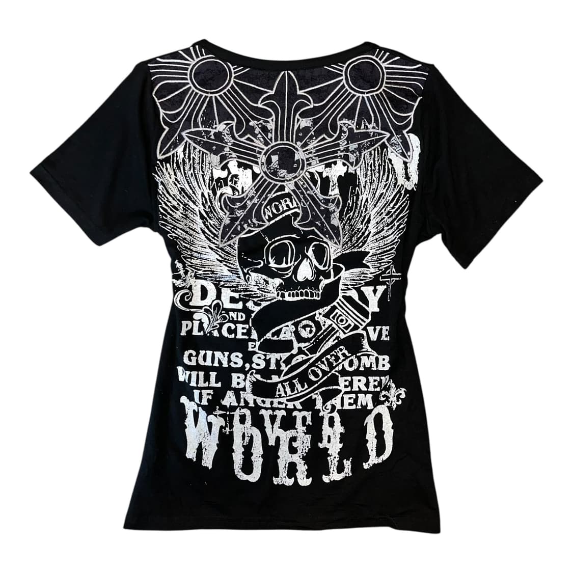 M.K.R 엠케이알 십자 자수 장미레이스 프린팅 반팔티 펑크y2k갸루 상품이미지1