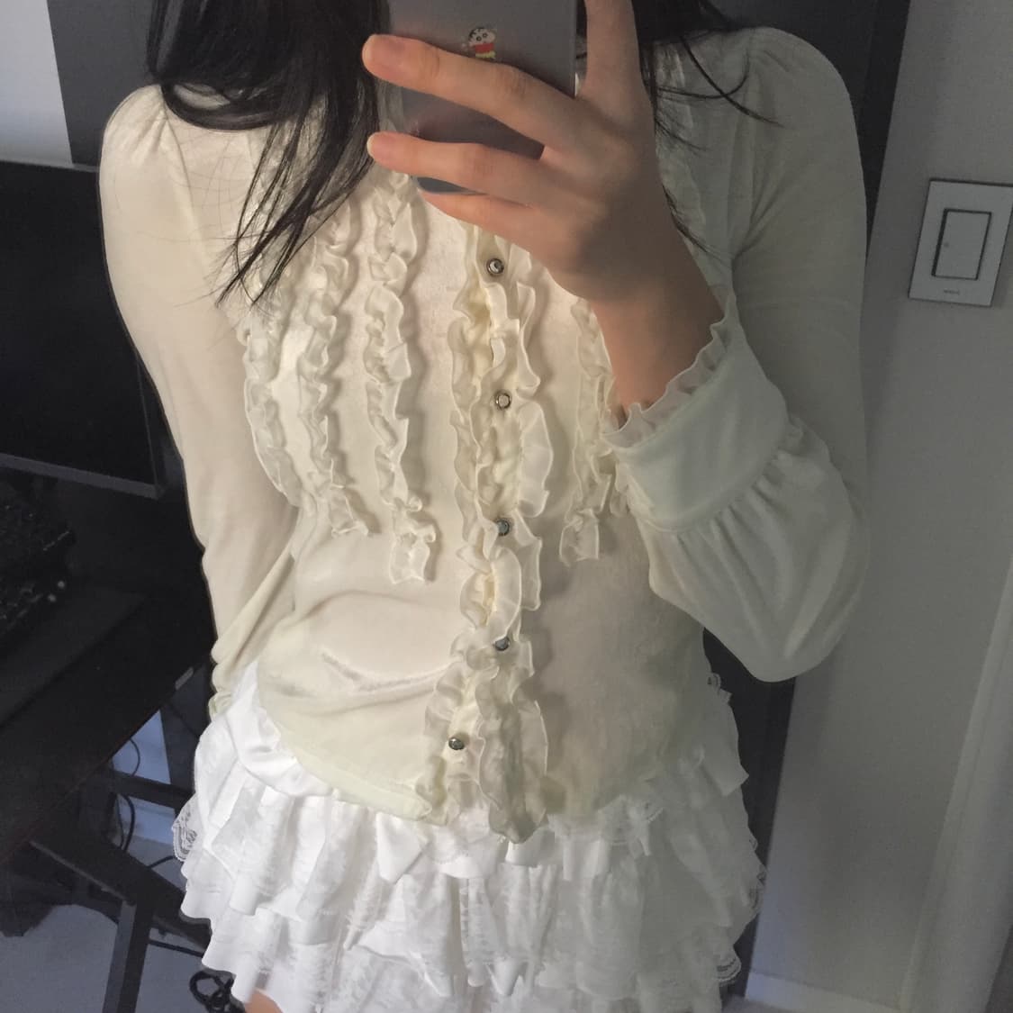 히메갸루 프릴 레이스 투버튼 벨벳 블라우스 상품이미지3