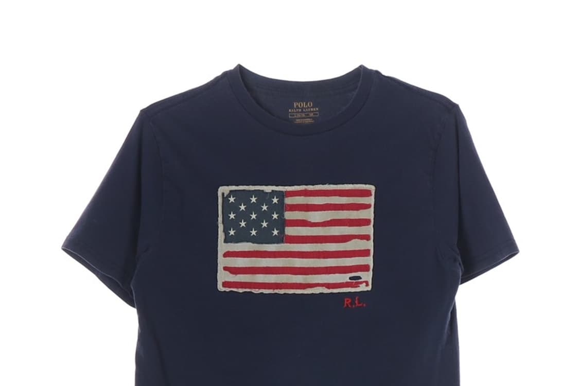 폴로 랄프로렌 빈티지 성조기 패치 네이비 반팔 티셔츠 160 상품이미지3